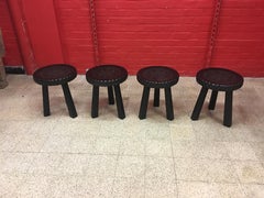 Four Organic Stools in Blackened Wood, circa 1950-1960