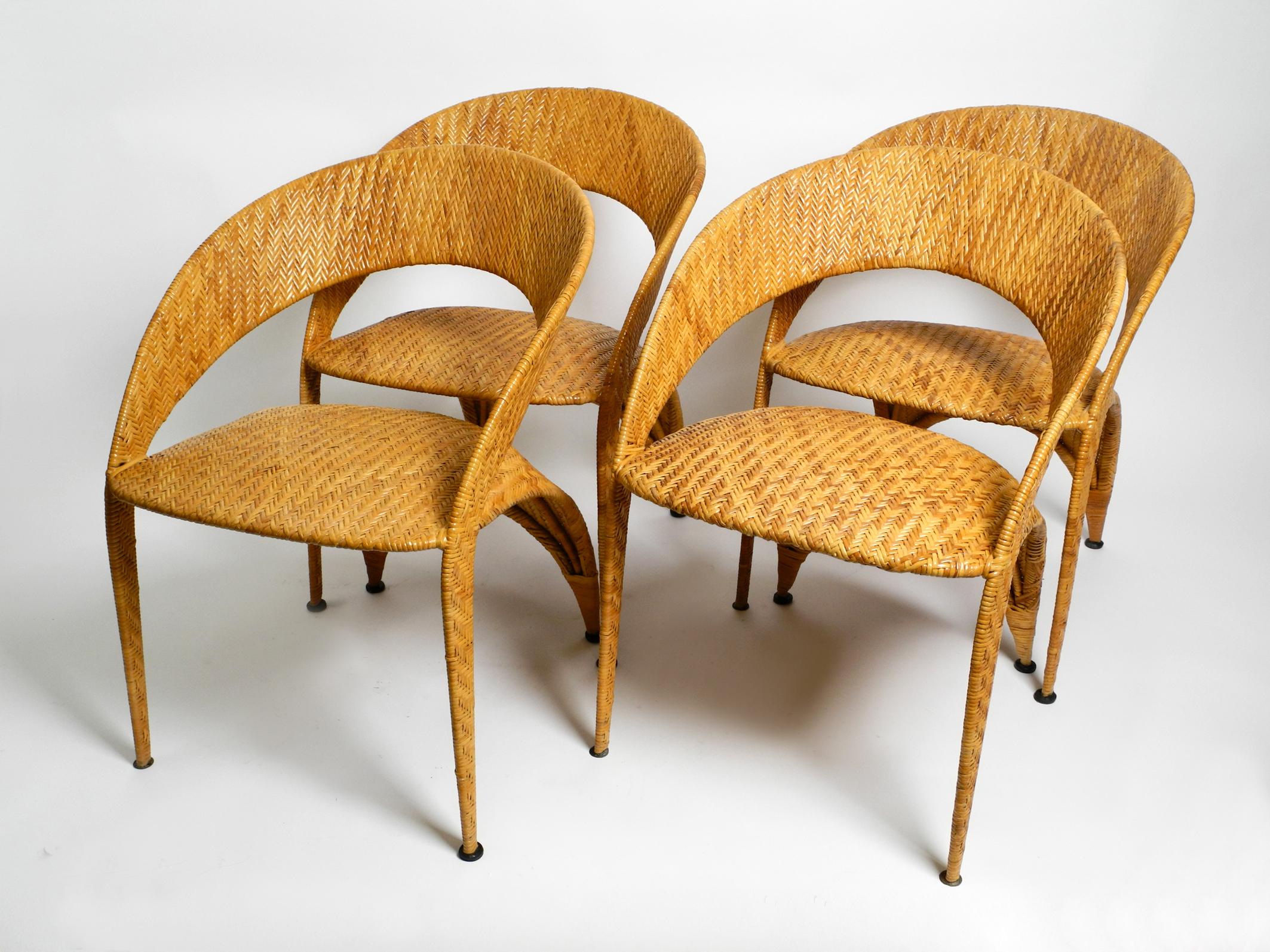 Post-Modern Four original 1980s Postmodern rattan armchairs