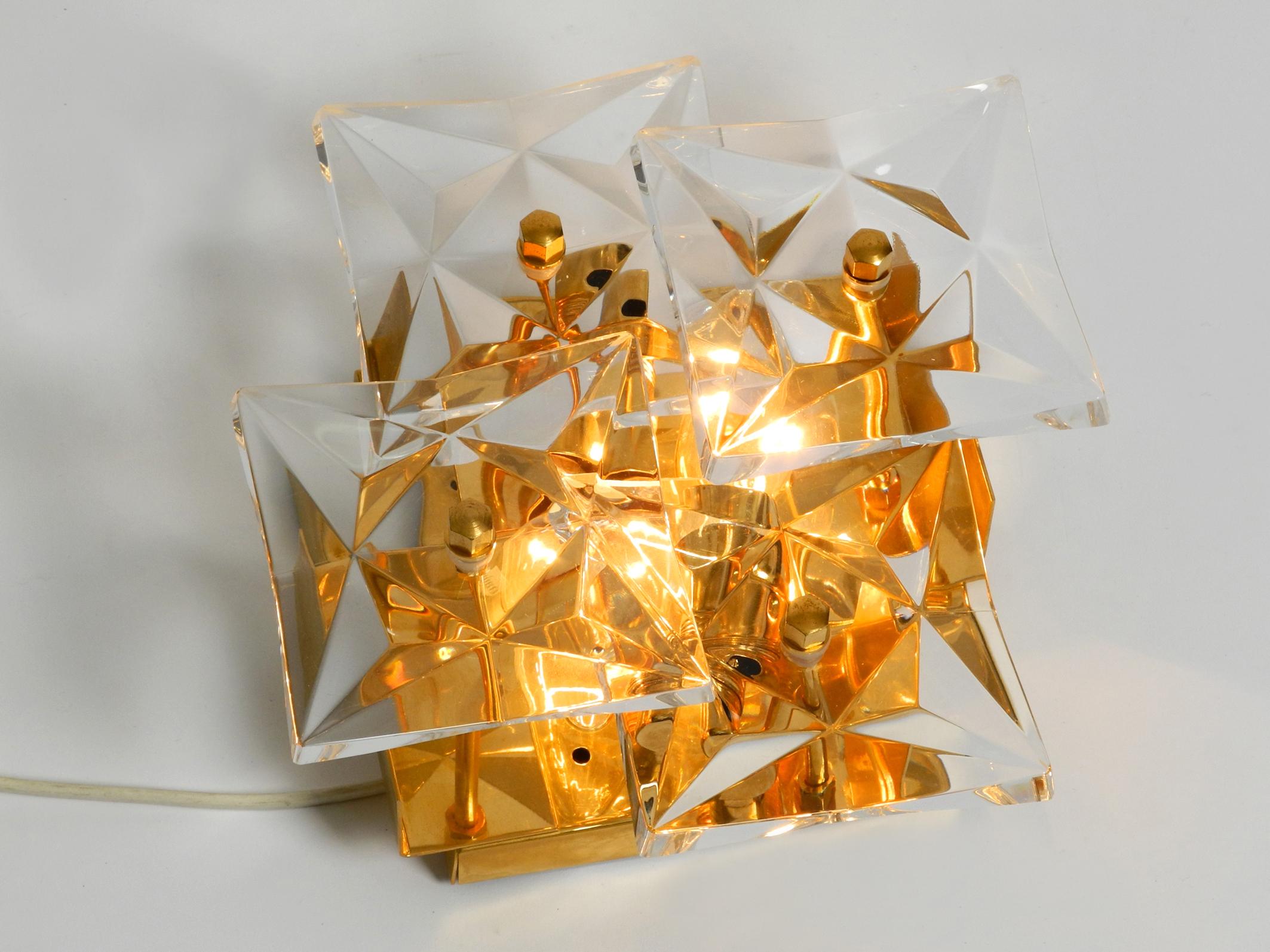 Four Original 1960s Kinkeldey Crystal Glass Brass Wall Lamps 12