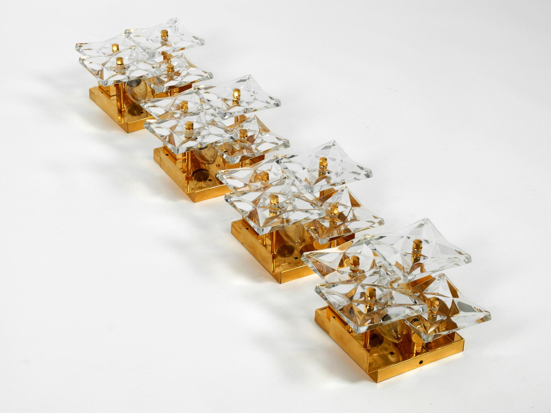 Four Original 1960s Kinkeldey Crystal Glass Brass Wall Lamps 13