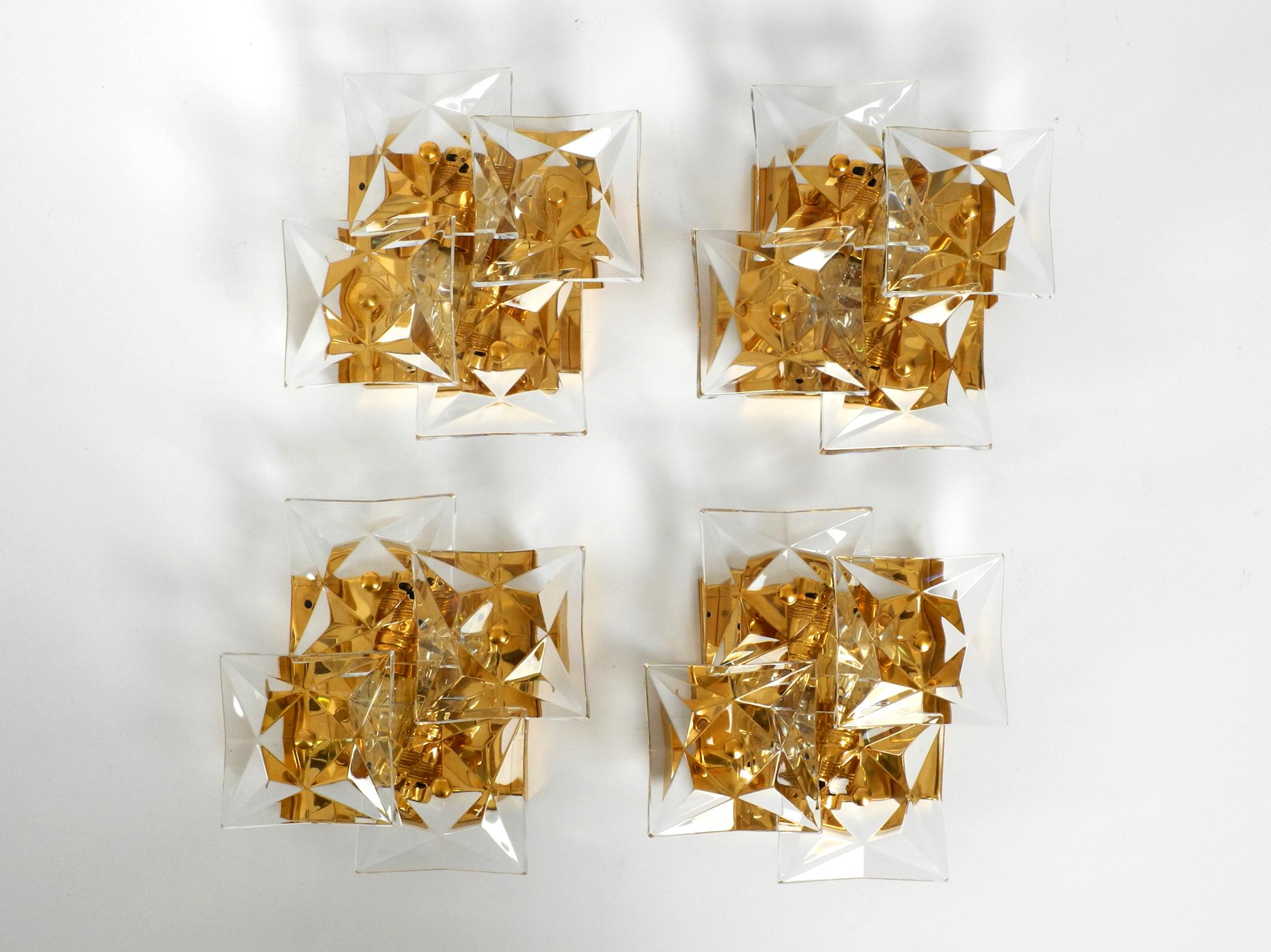 German Four Original 1960s Kinkeldey Crystal Glass Brass Wall Lamps