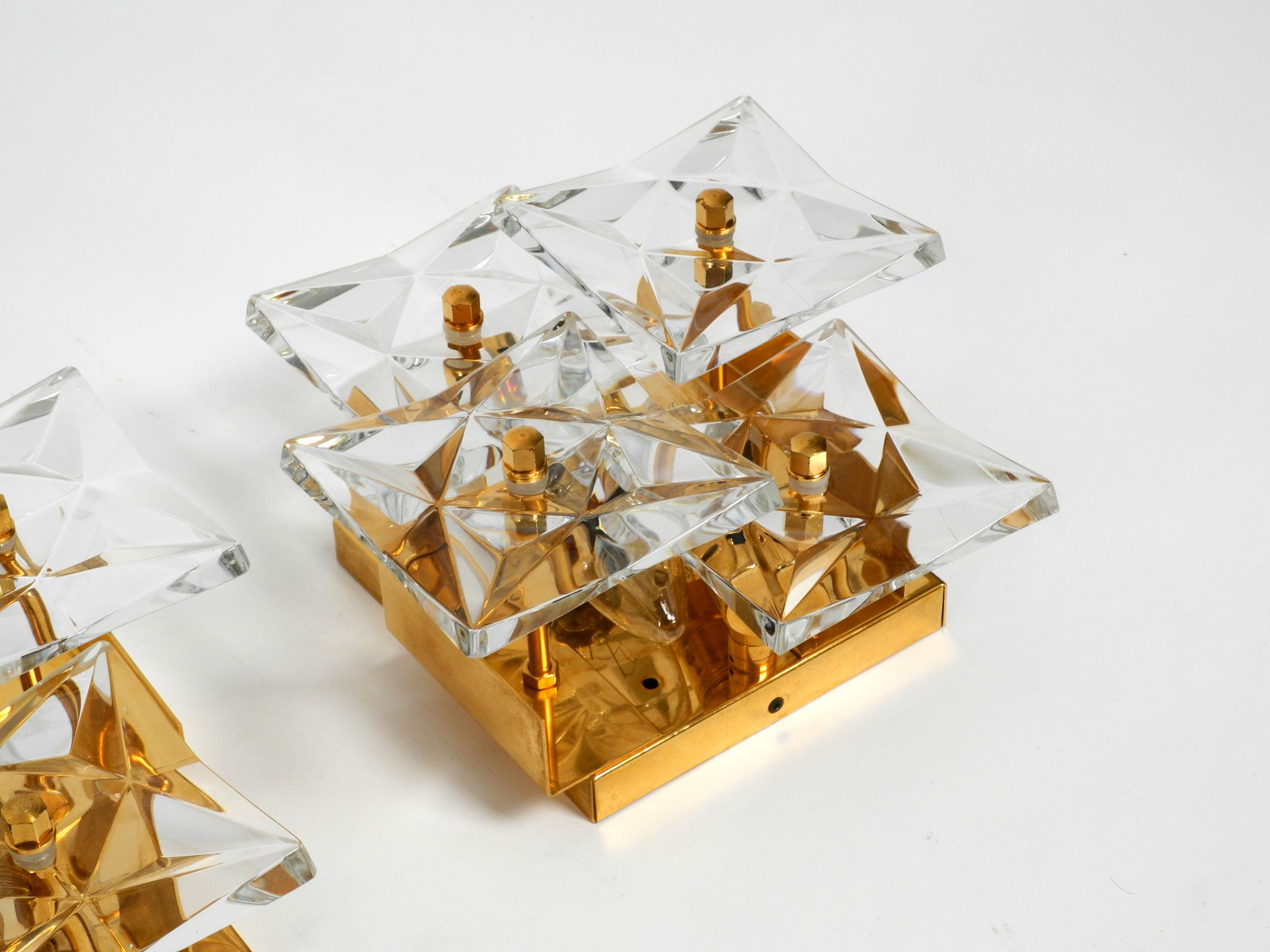 Four Original 1960s Kinkeldey Crystal Glass Brass Wall Lamps In Good Condition In München, DE