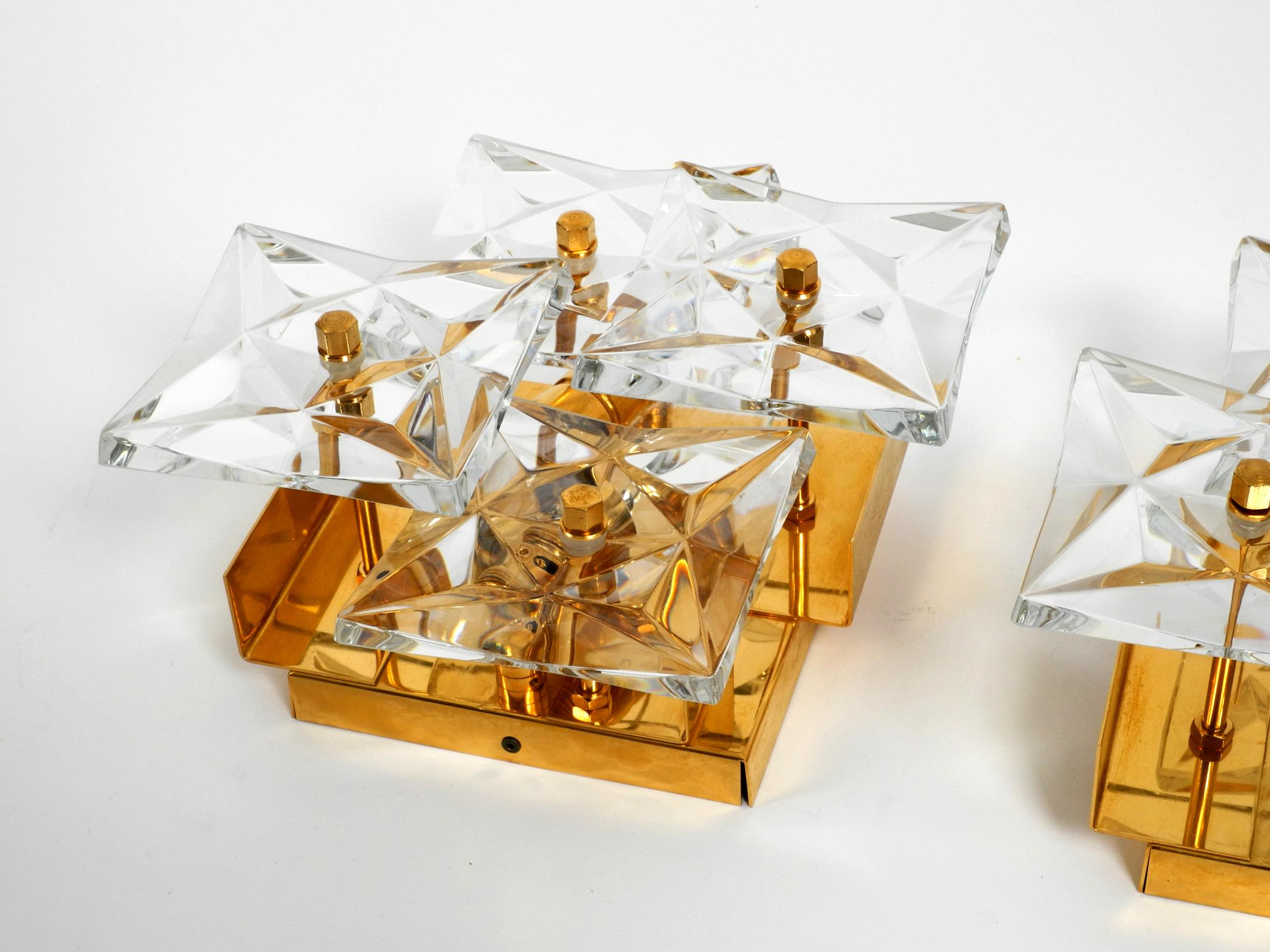 Mid-20th Century Four Original 1960s Kinkeldey Crystal Glass Brass Wall Lamps