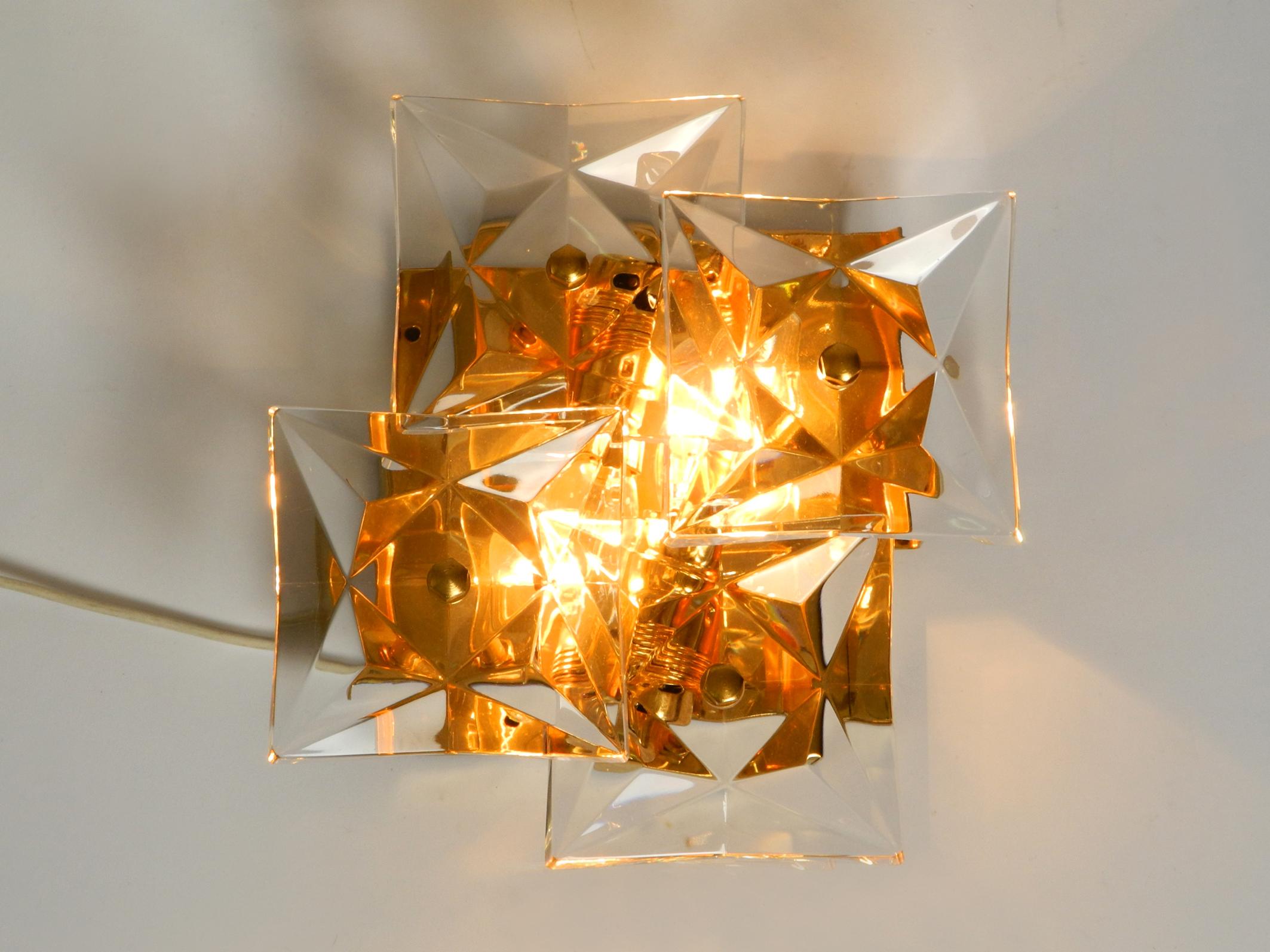 Four Original 1960s Kinkeldey Crystal Glass Brass Wall Lamps 2