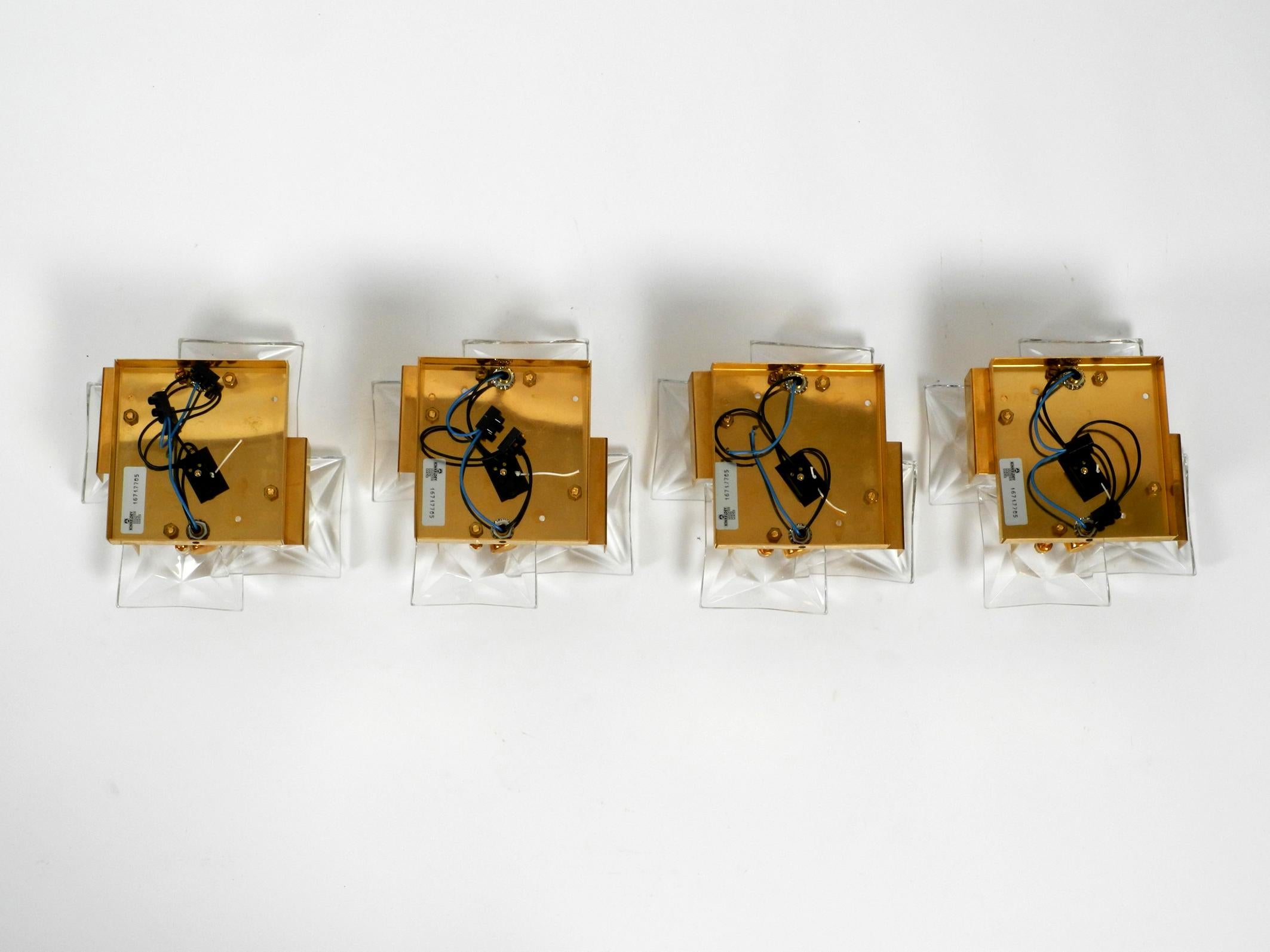 Four Original 1960s Kinkeldey Crystal Glass Brass Wall Lamps 3