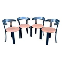 Four Original Lacquered Wood + Leather Dinning Chairs Bruno Rey for Stendig
