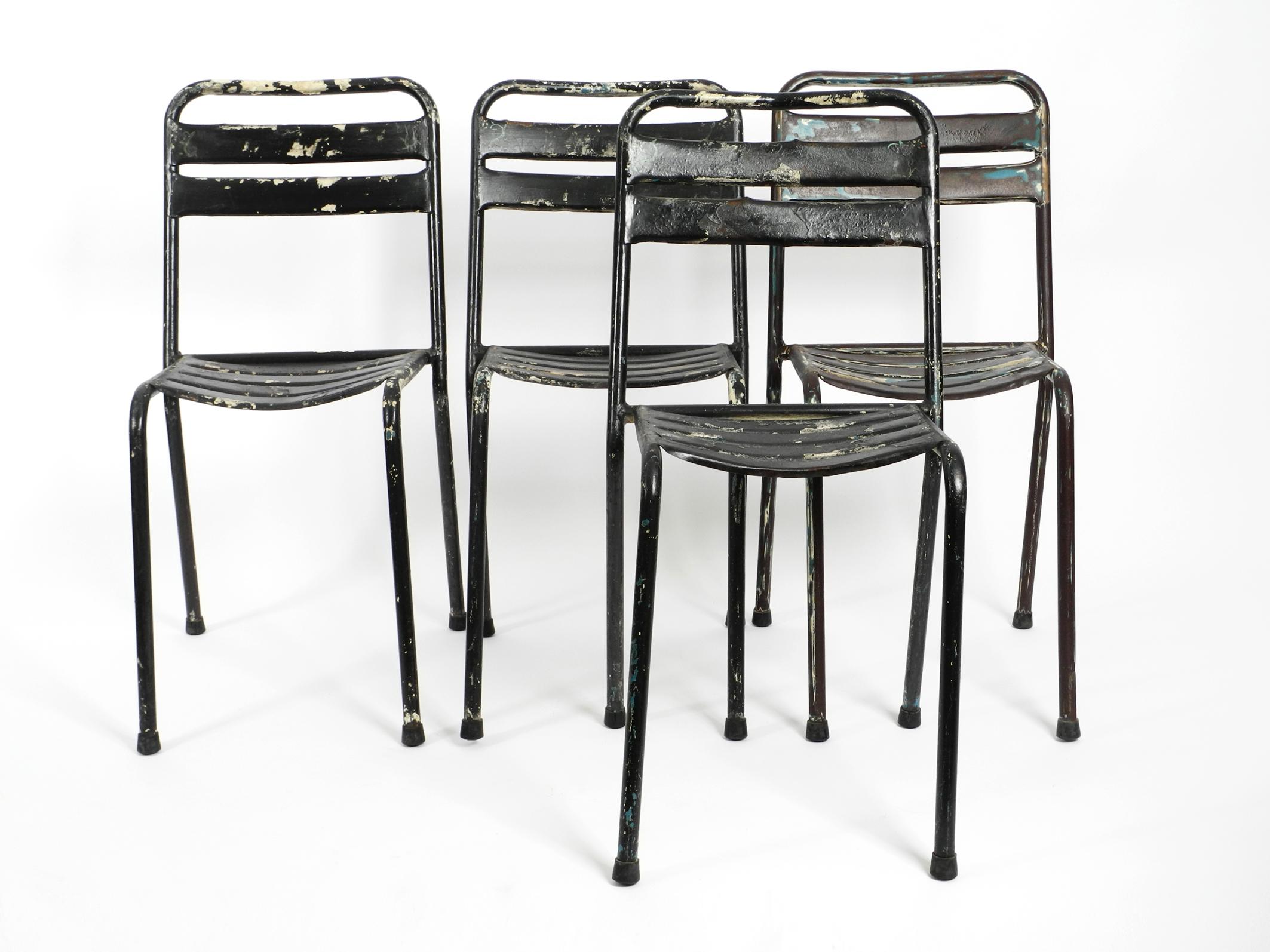 French Four Original Sanded Tolix Bistro Café Chairs Design Xavier Pauchard, France