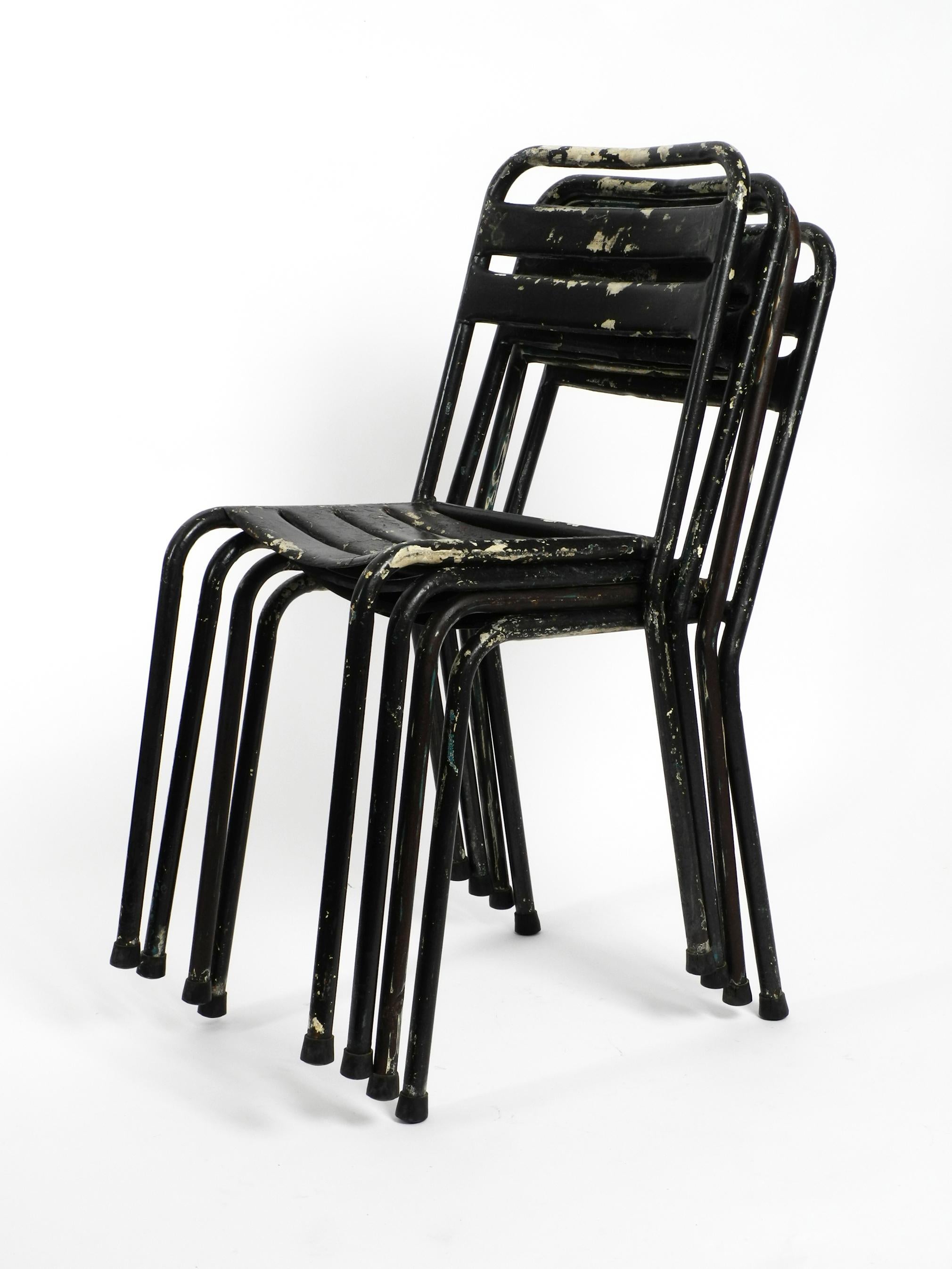 Four Original Sanded Tolix Bistro Café Chairs Design Xavier Pauchard, France In Good Condition In München, DE