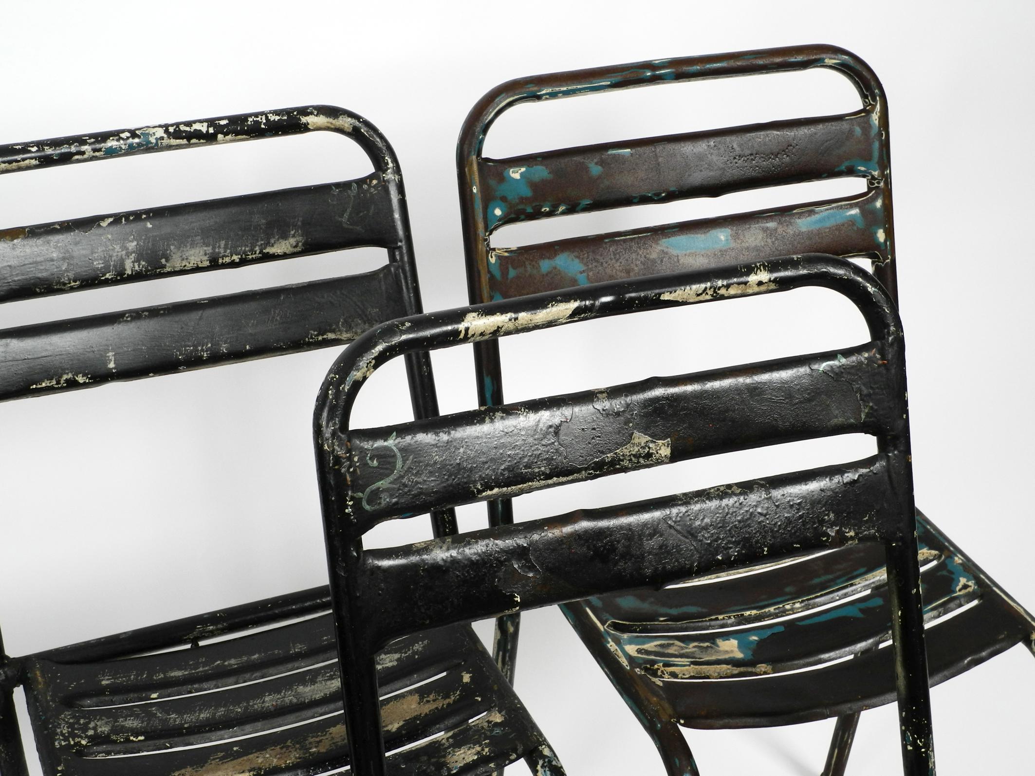 Mid-20th Century Four Original Sanded Tolix Bistro Café Chairs Design Xavier Pauchard, France