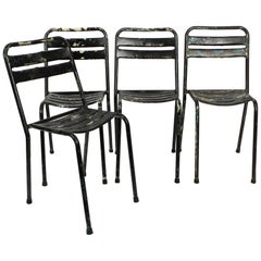 Four Original Sanded Tolix Bistro Café Chairs Design Xavier Pauchard, France