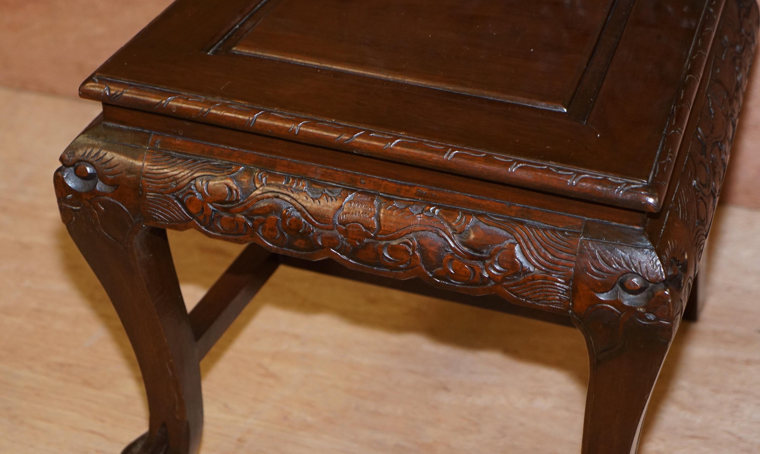 Four Ornately Carved Chinese Export circa 1900 Dragon Dining Occasional Chairs 5