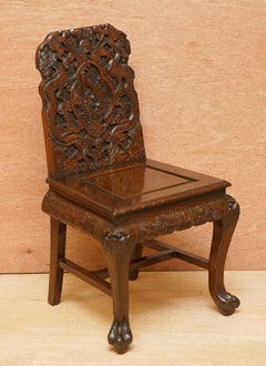 Four Ornately Carved Chinese Export circa 1900 Dragon Dining Occasional Chairs