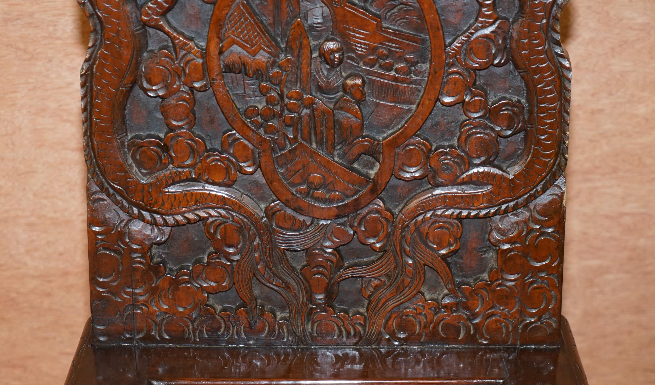 Hardwood Four Ornately Carved Chinese Export circa 1900 Dragon Dining Occasional Chairs