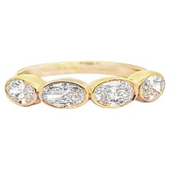 Four Oval Diamond Row Ring, East West Bezel Set in 18K Yellow Gold