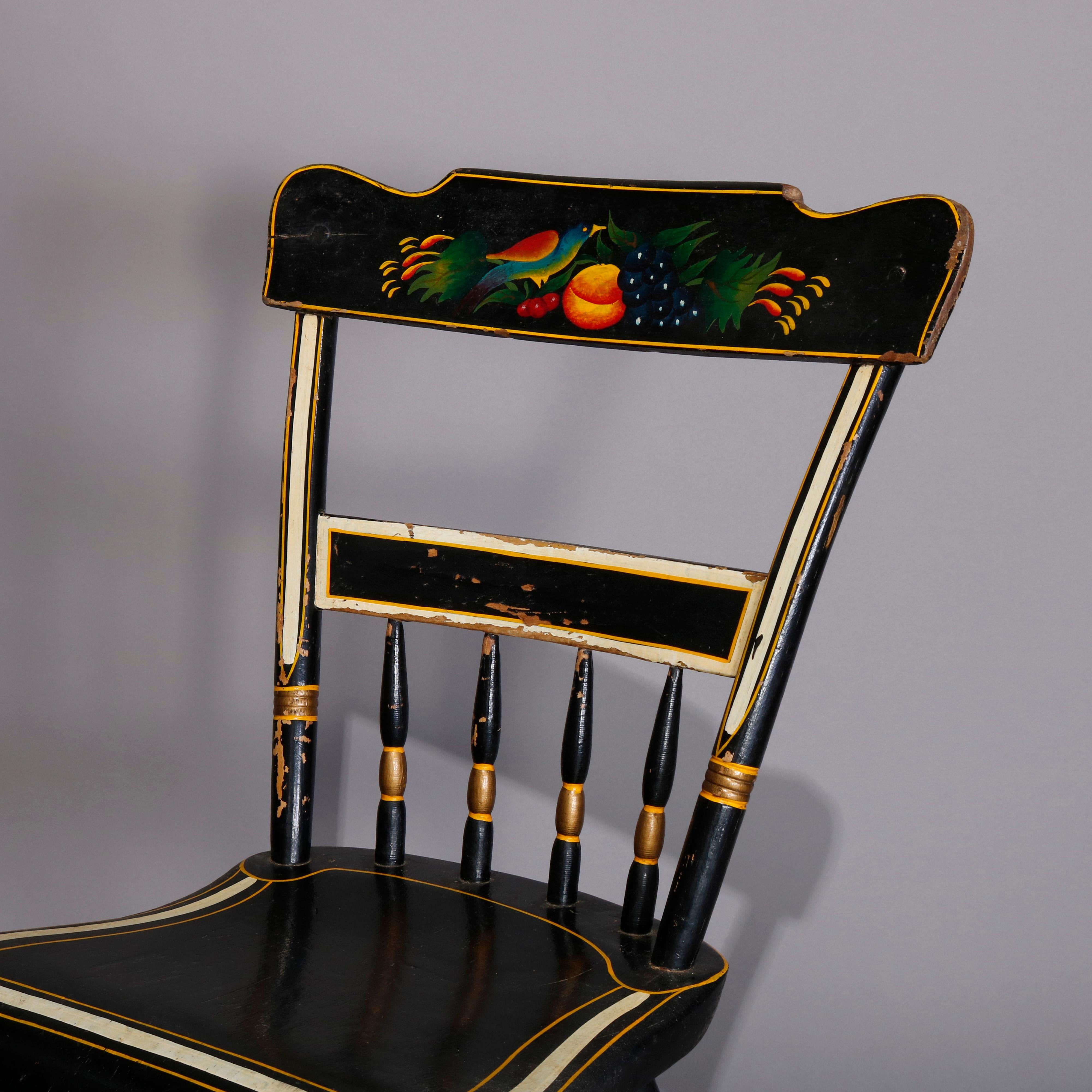 Ebonized Four Paint and Gilt Decorated Hitchcock Style Side Chairs, 19th Century