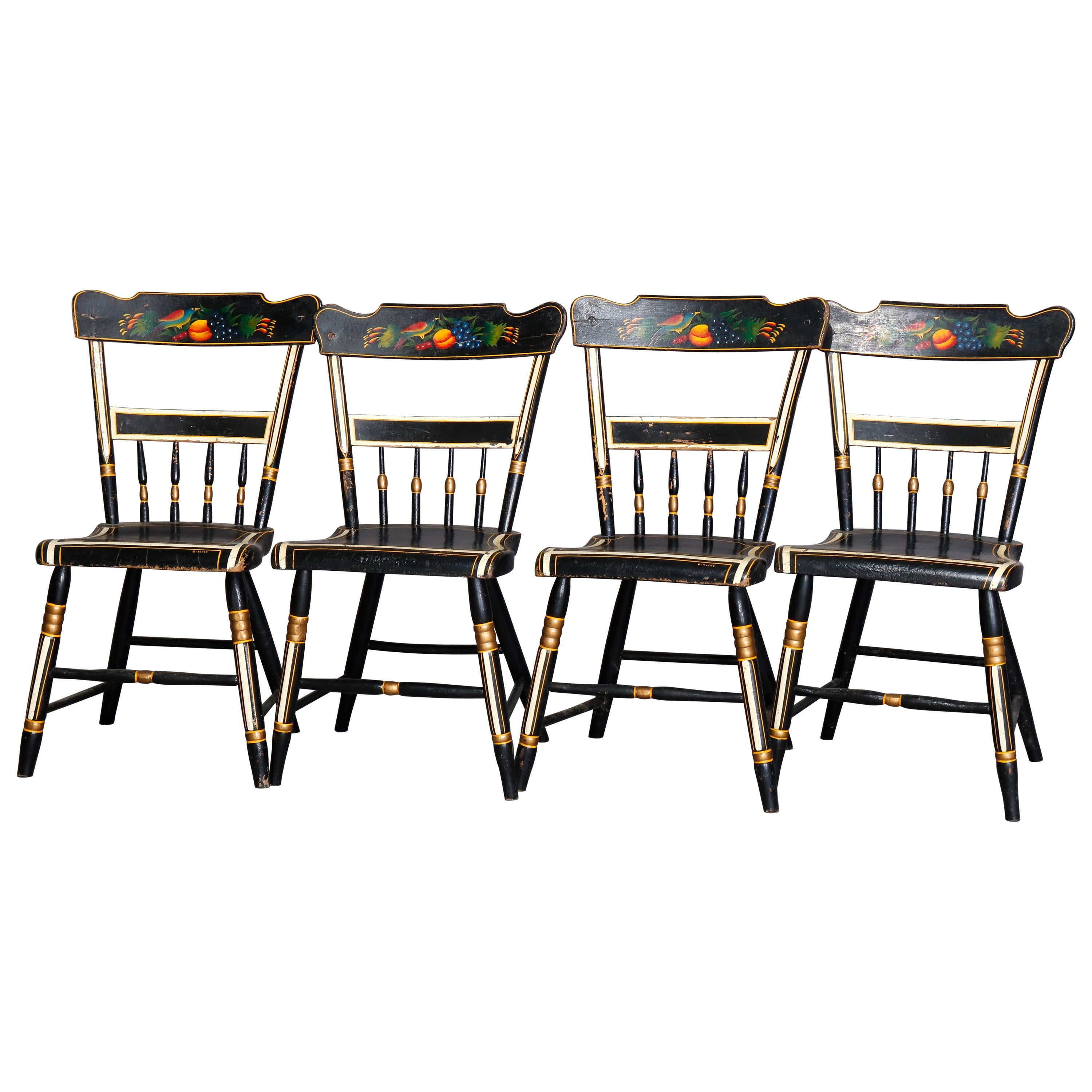 Four Paint and Gilt Decorated Hitchcock Style Side Chairs, 19th Century
