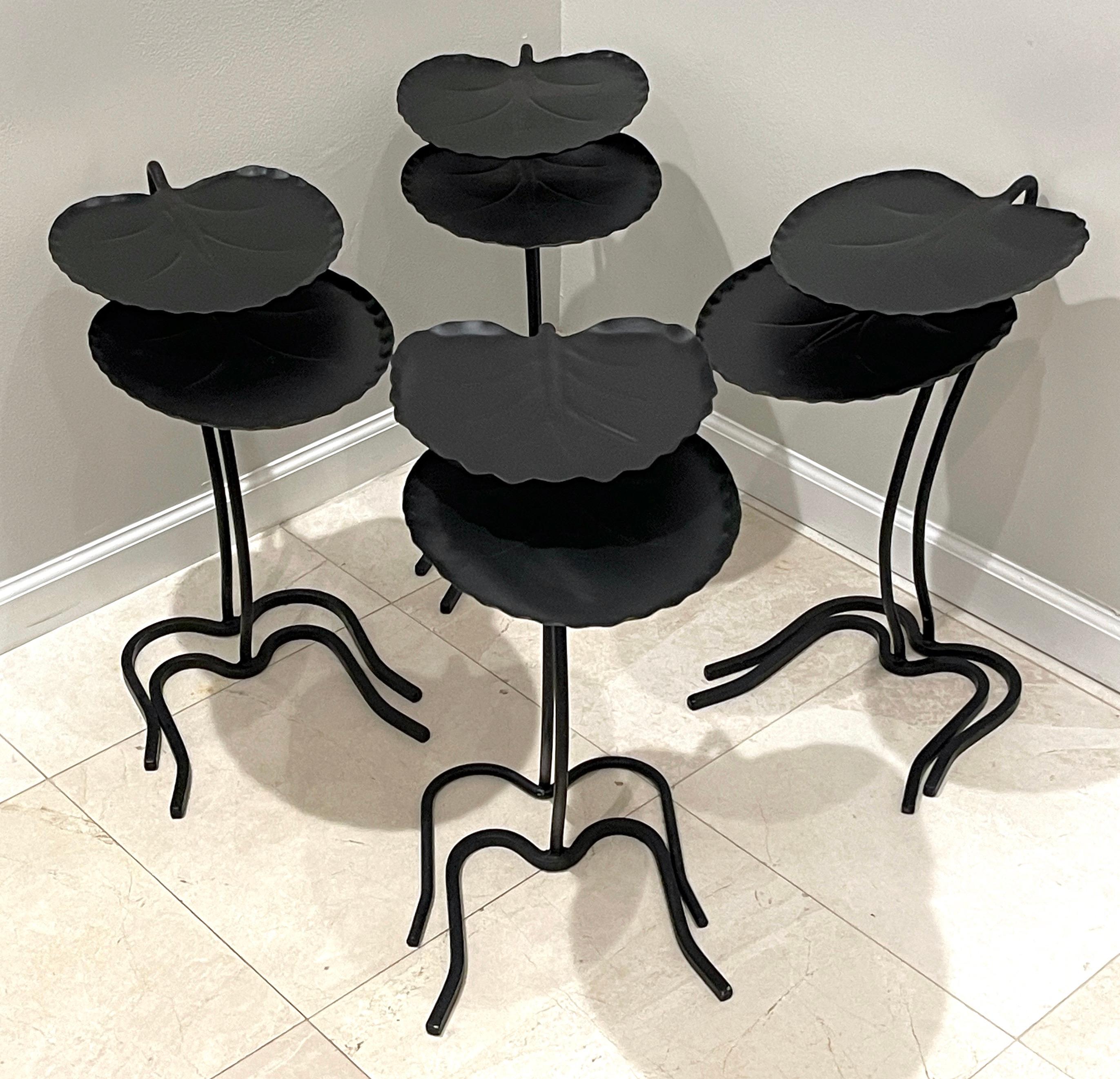 Three Pair of Salterini/ Tempestini  Lily Pad Nesting Tables,  Sold in Pairs
USA, Circa 1950s
The list price is for two tables as pictured one taller one shorter. 

A rare opportunity (at the time of posting ) to acquire up to three pairs of one the