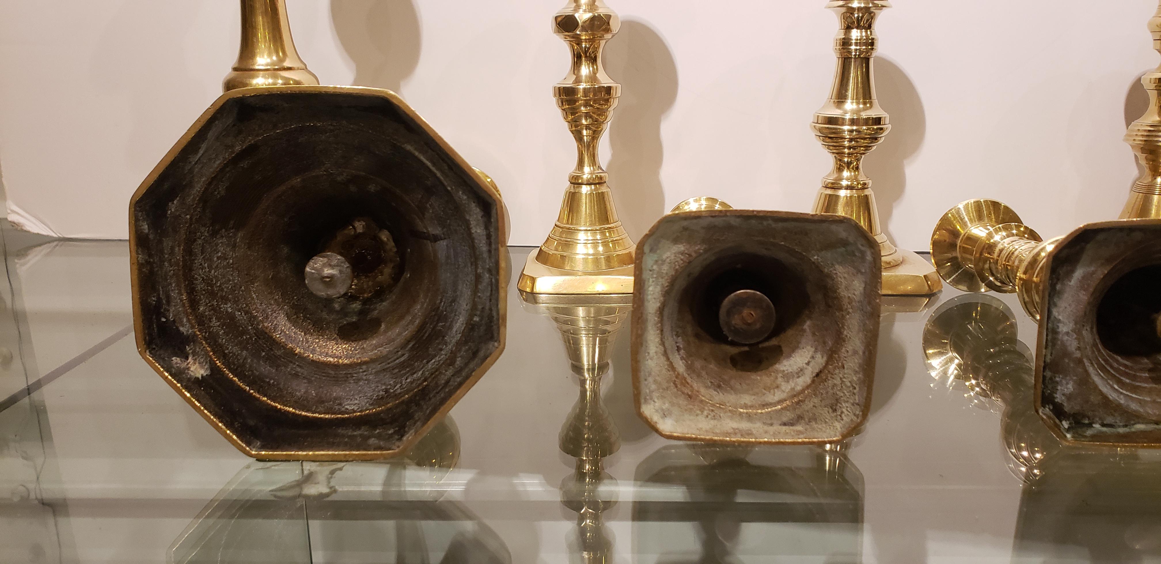 Georgian Four Pairs of 19th Century Brass Candlesticks