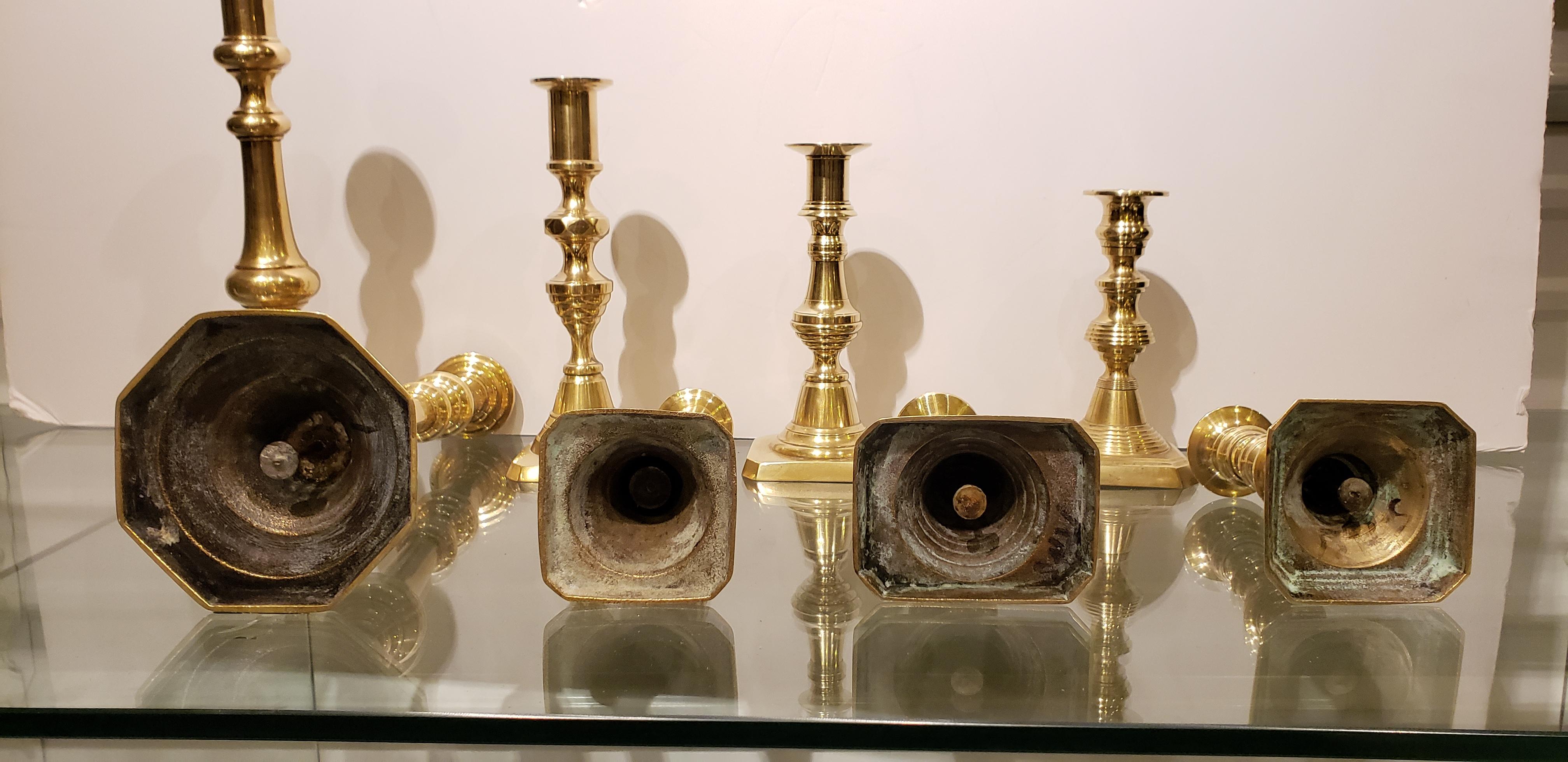 English Four Pairs of 19th Century Brass Candlesticks