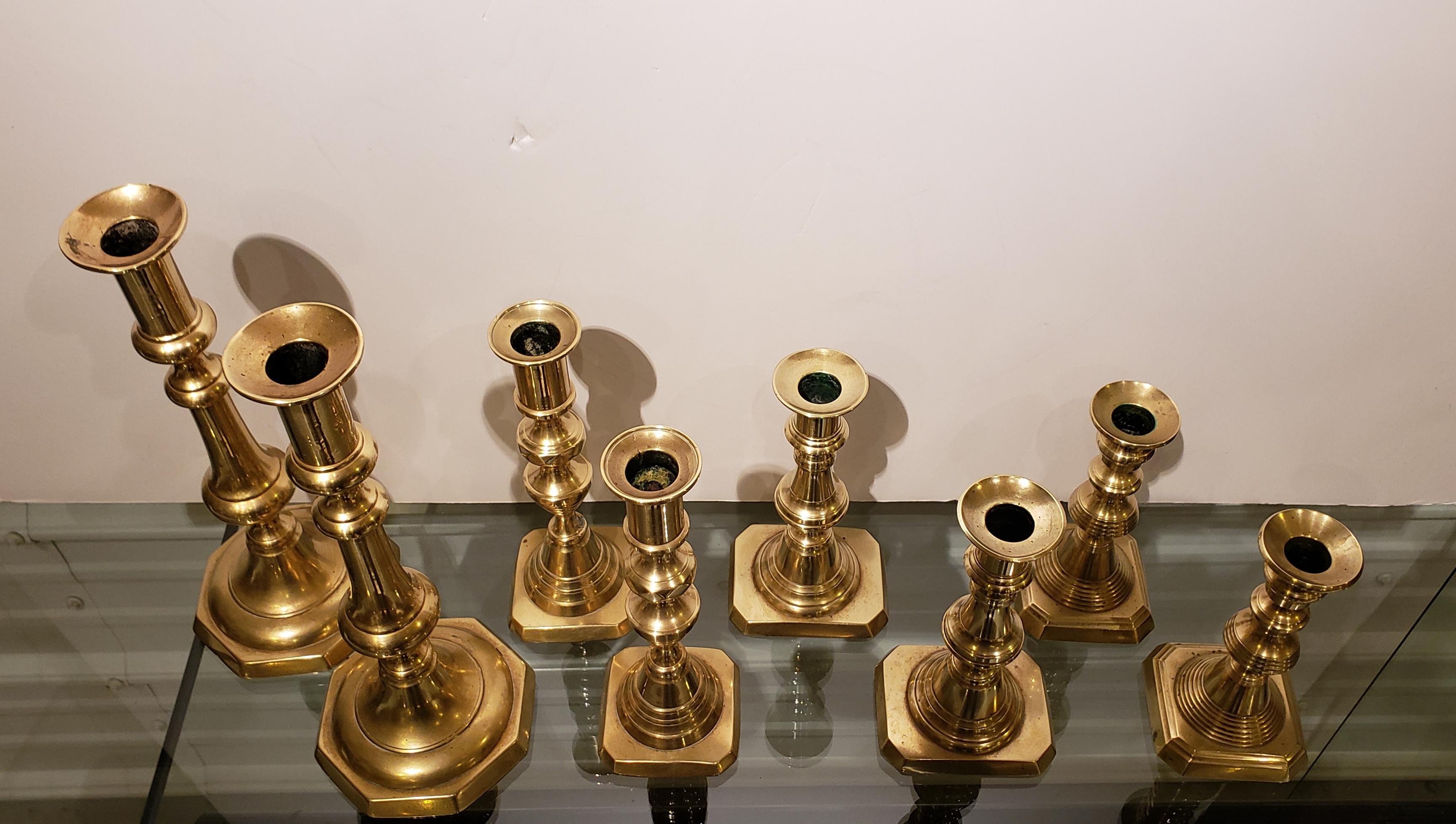 Four Pairs of 19th Century Brass Candlesticks In Good Condition In New York, NY