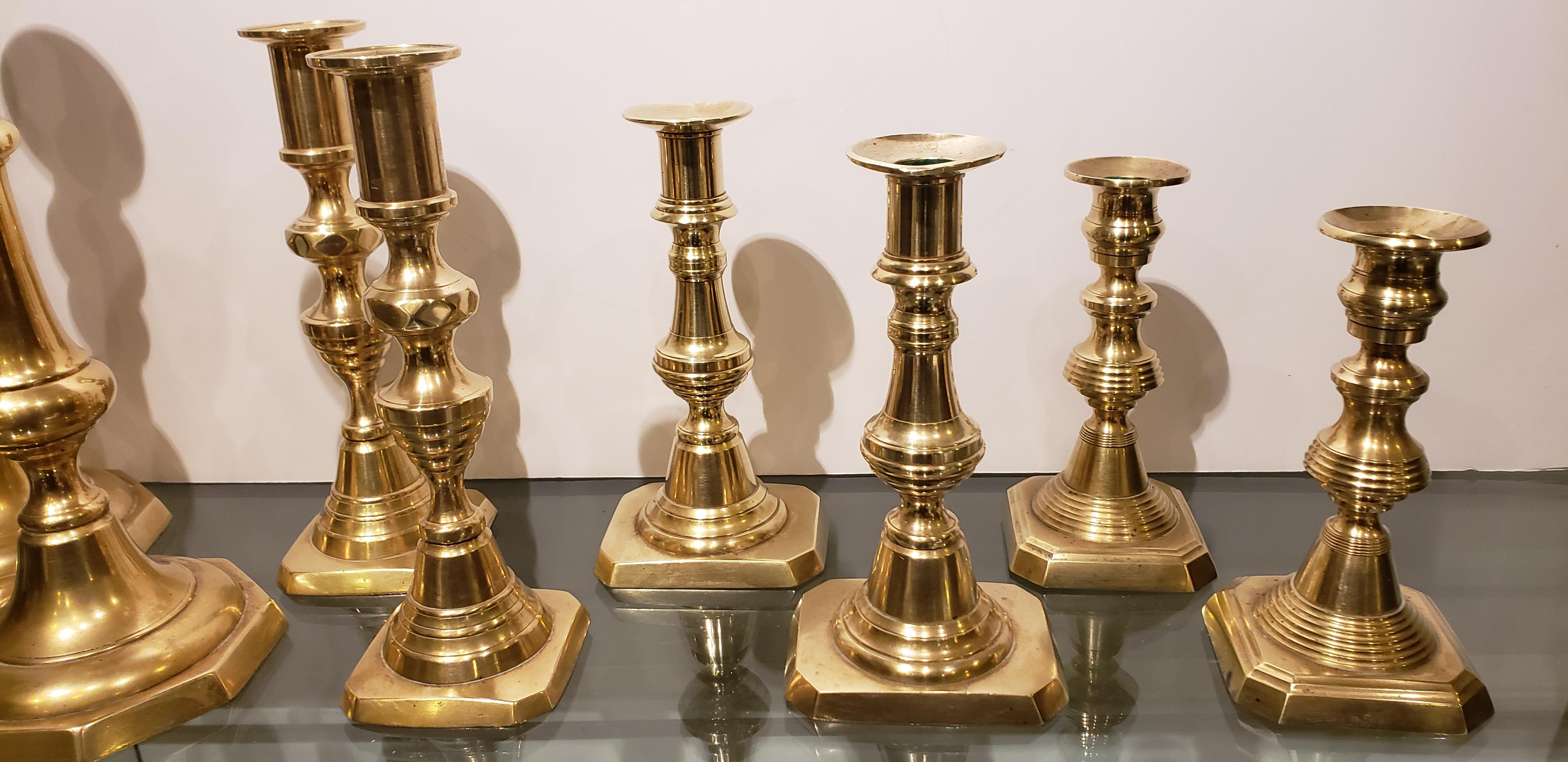 Four Pairs of 19th Century Brass Candlesticks 1