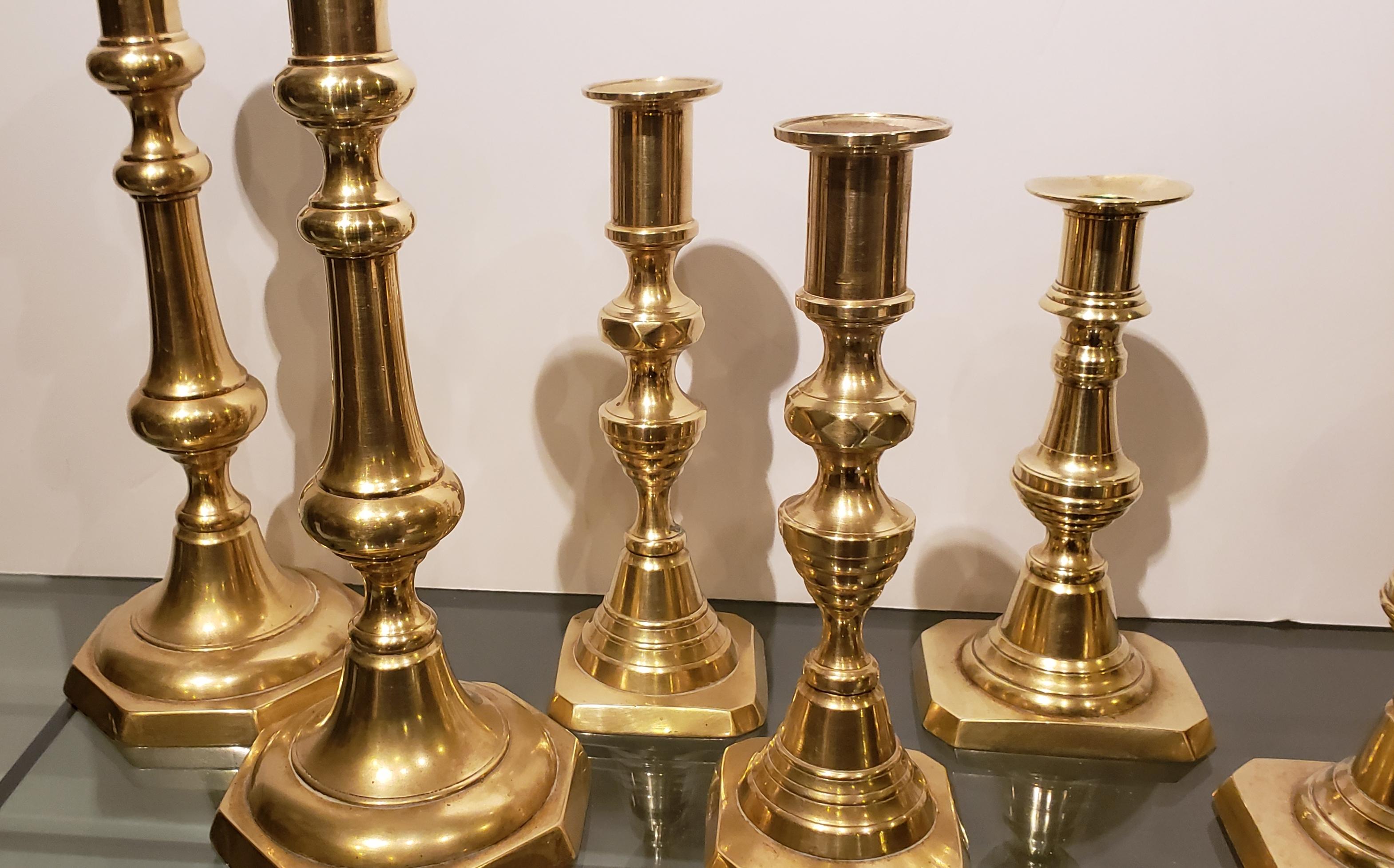Four Pairs of 19th Century Brass Candlesticks 3