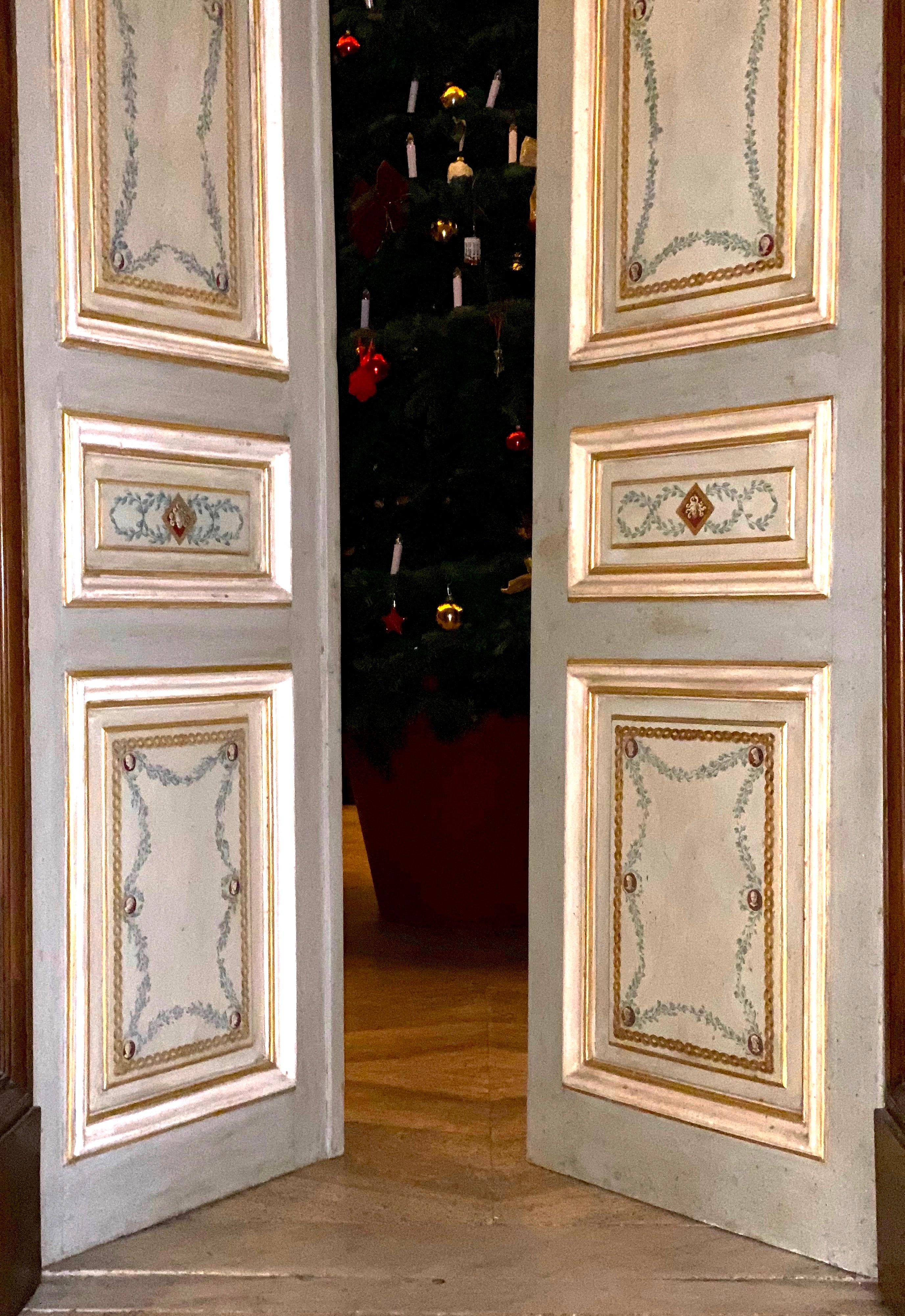 Neoclassical Four Pairs of  Fabulous 19th Century Italian Painted Doors or Panelling