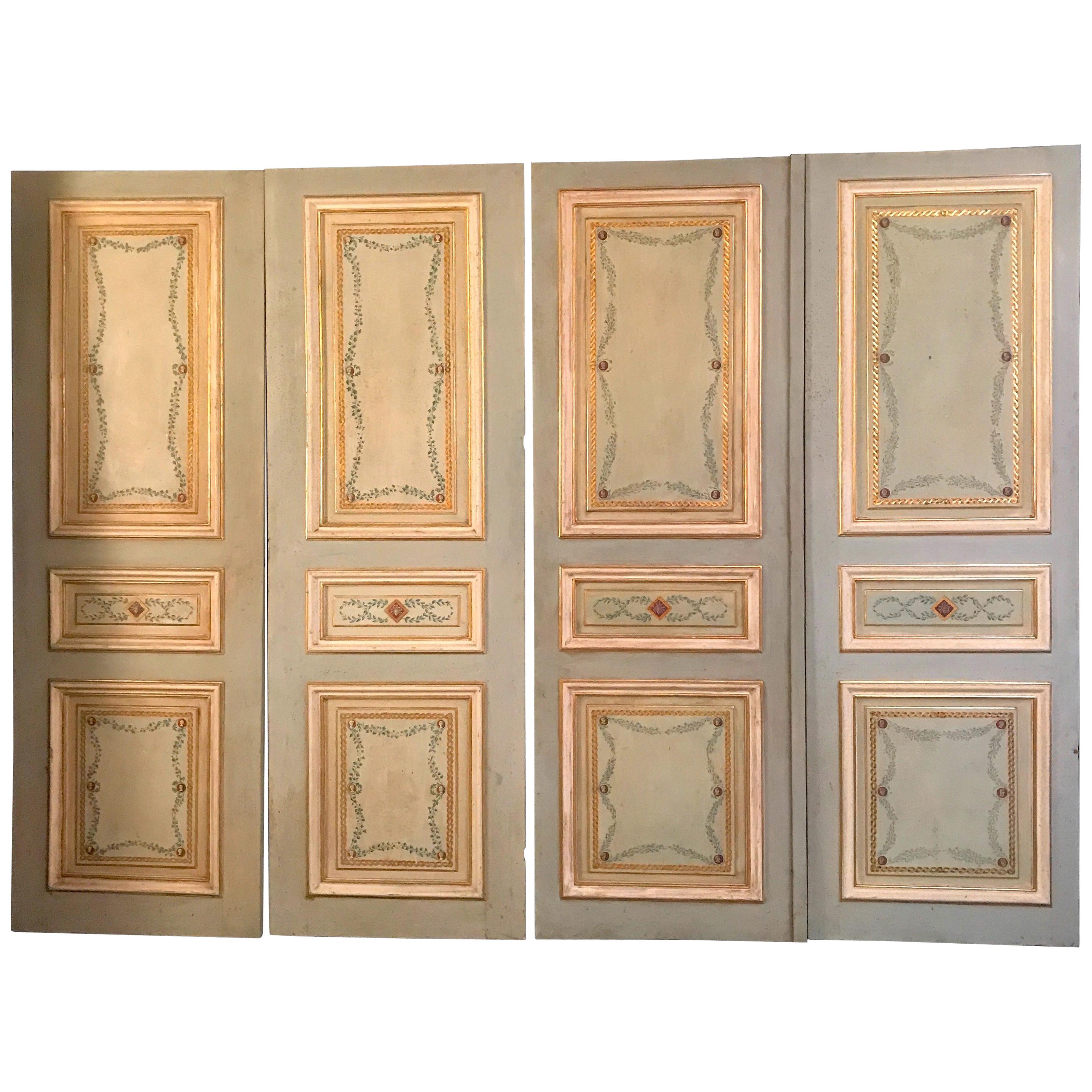 Four Pairs of 19th Century Italian Painted Doors or Panelling