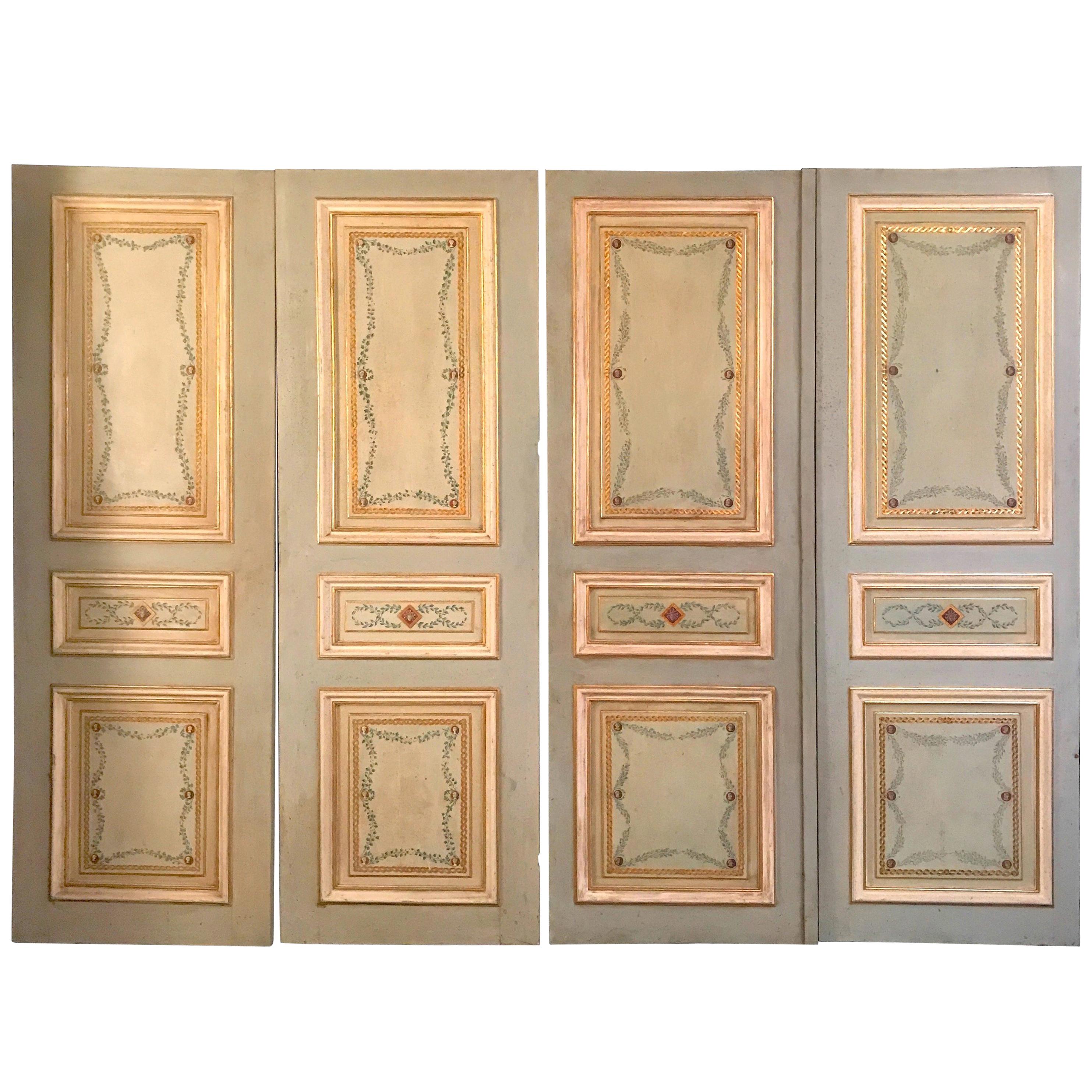 Four Pairs of  Fabulous 19th Century Italian Painted Doors or Panelling