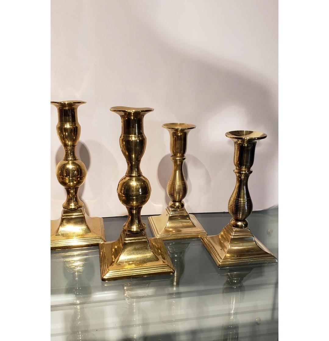 Four Pairs of 19th Georgian Brass Candlesticks For Sale 5