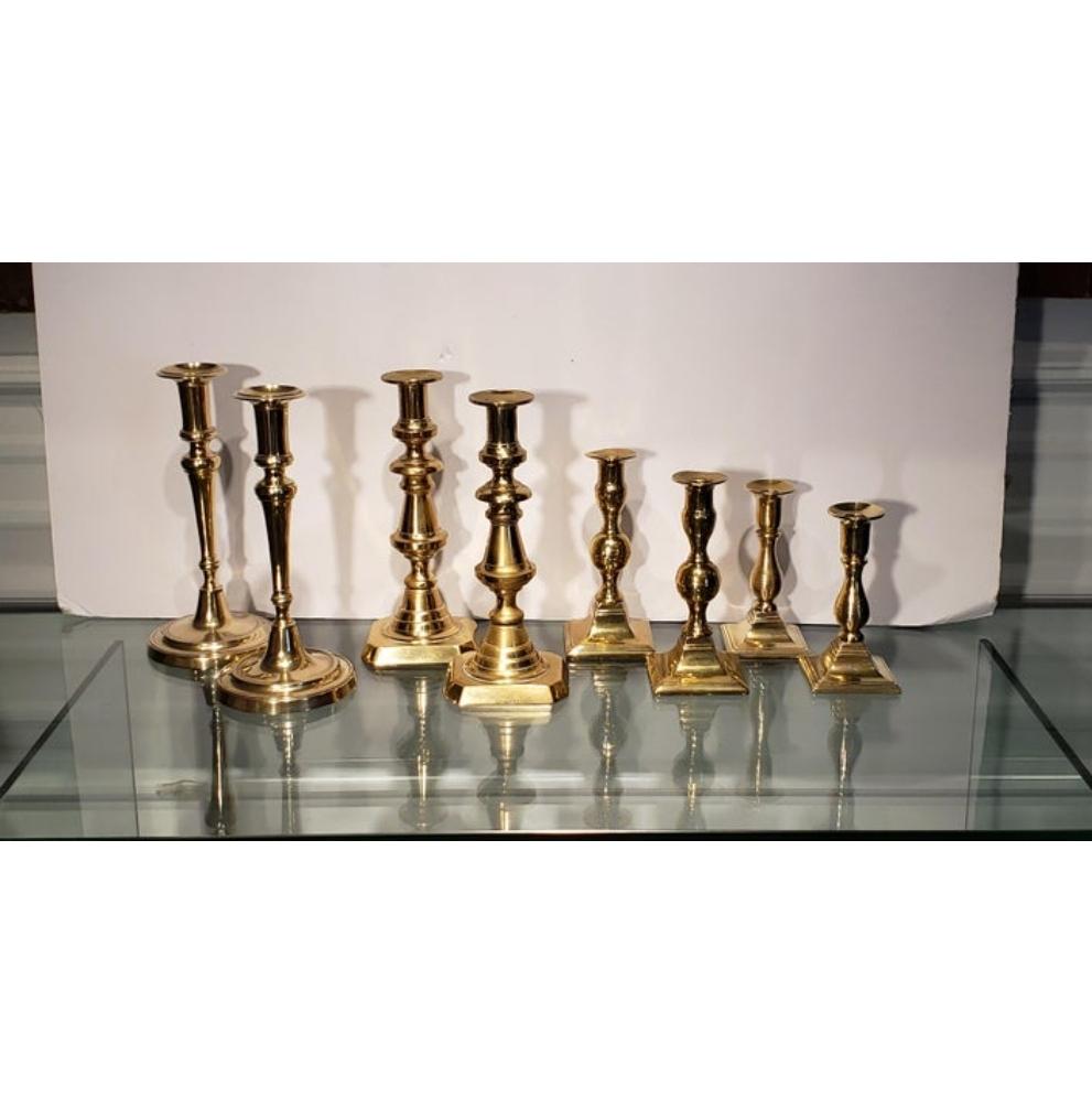 Four Pairs of 19th Georgian Brass Candlesticks For Sale 6