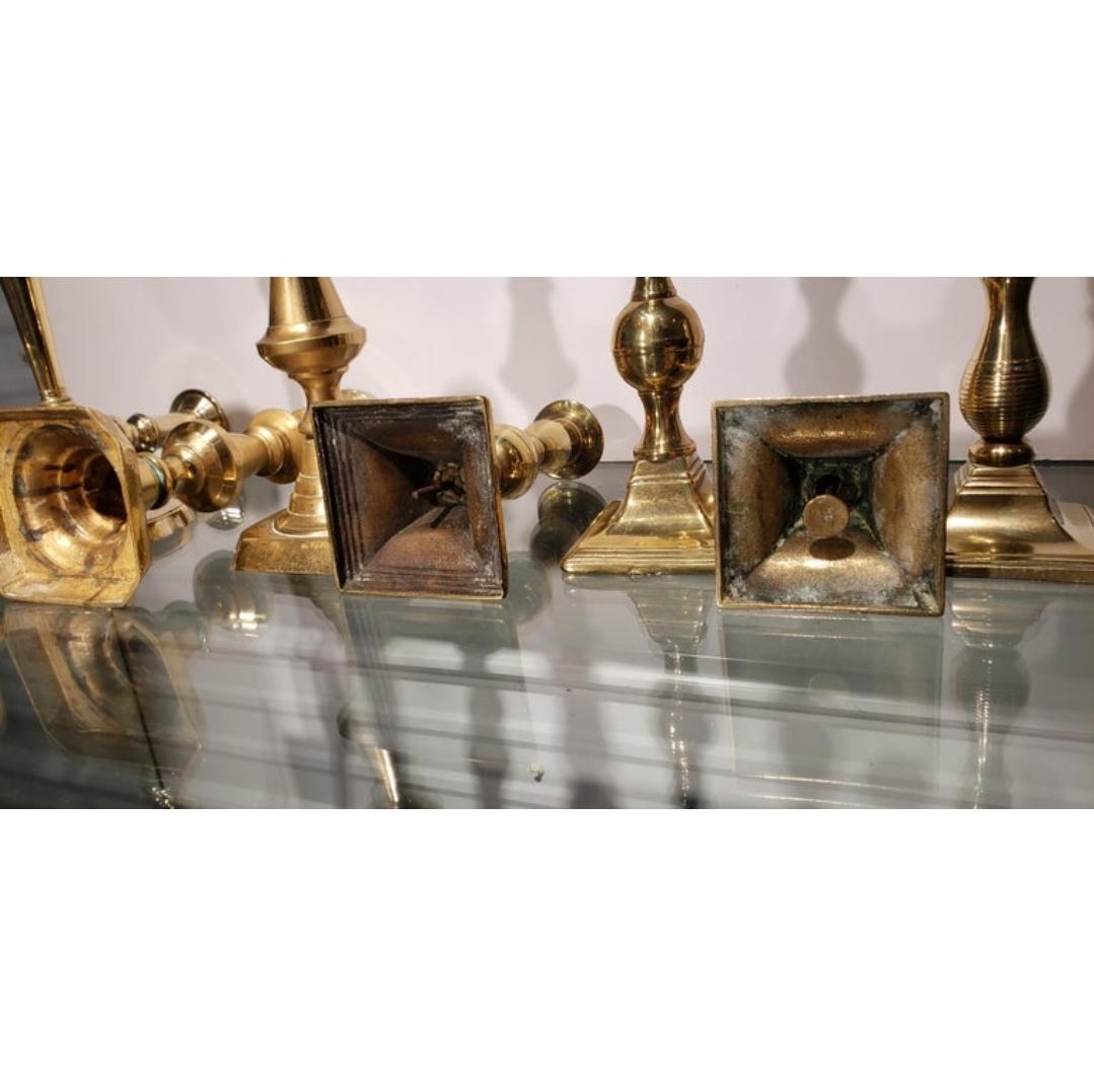 Four Pairs of 19th Georgian Brass Candlesticks For Sale 8