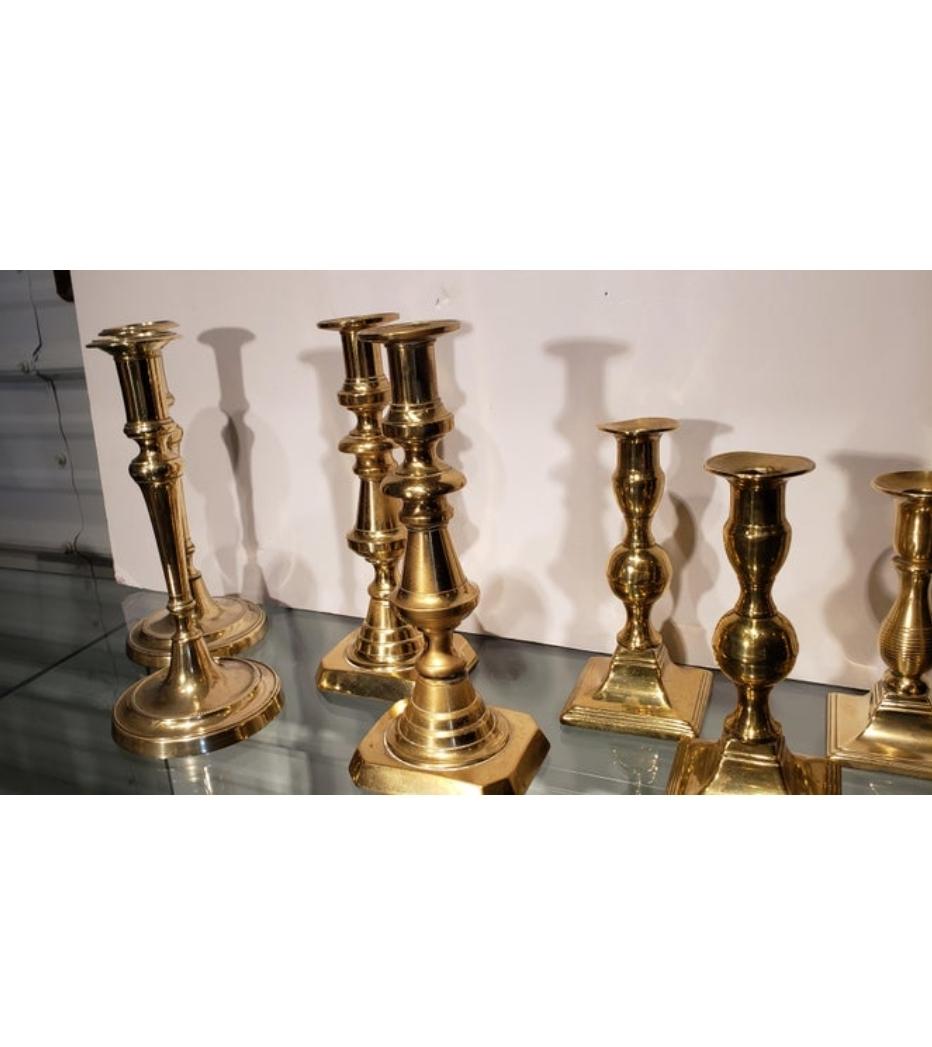 English Four Pairs of 19th Georgian Brass Candlesticks For Sale