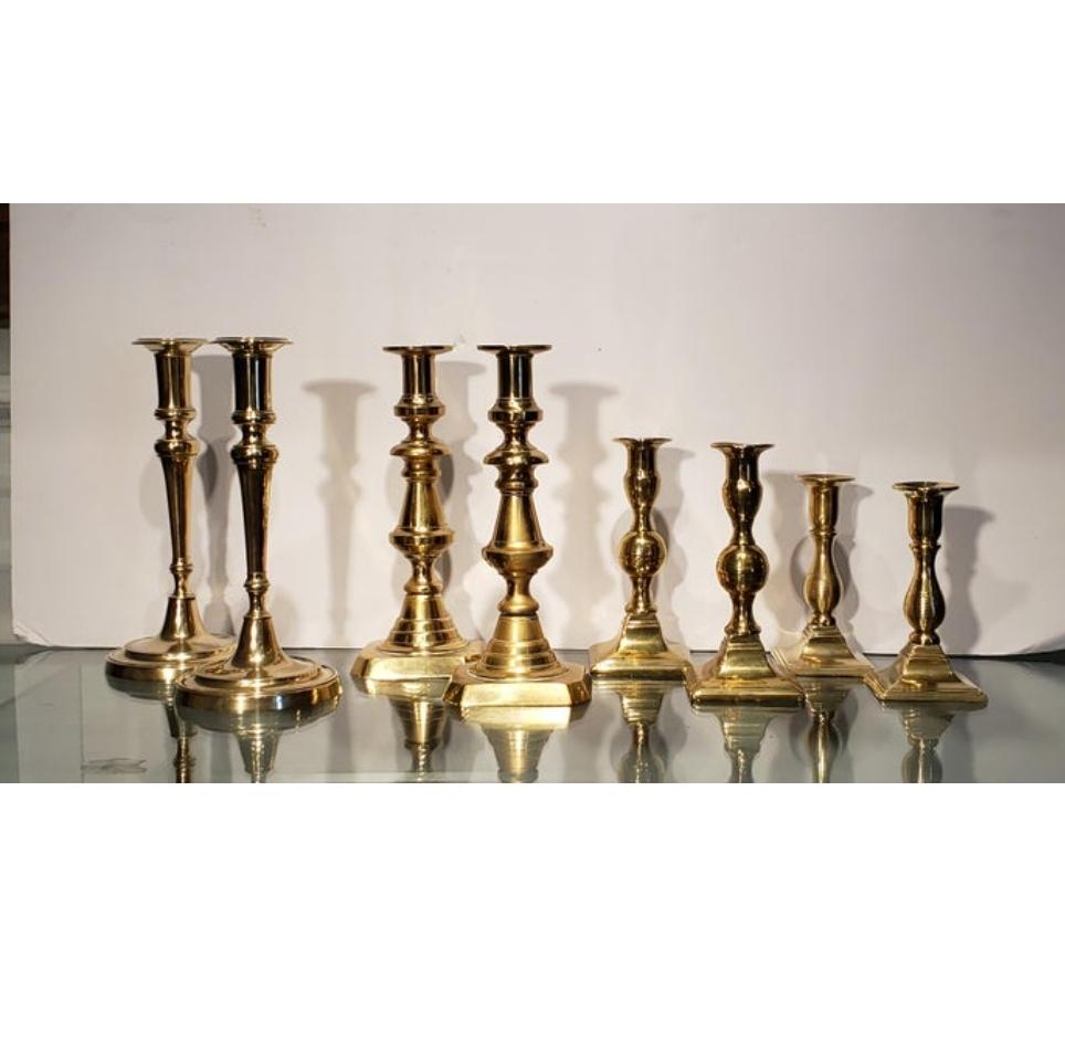 Four Pairs of 19th Georgian Brass Candlesticks In Good Condition For Sale In Hudson, NY