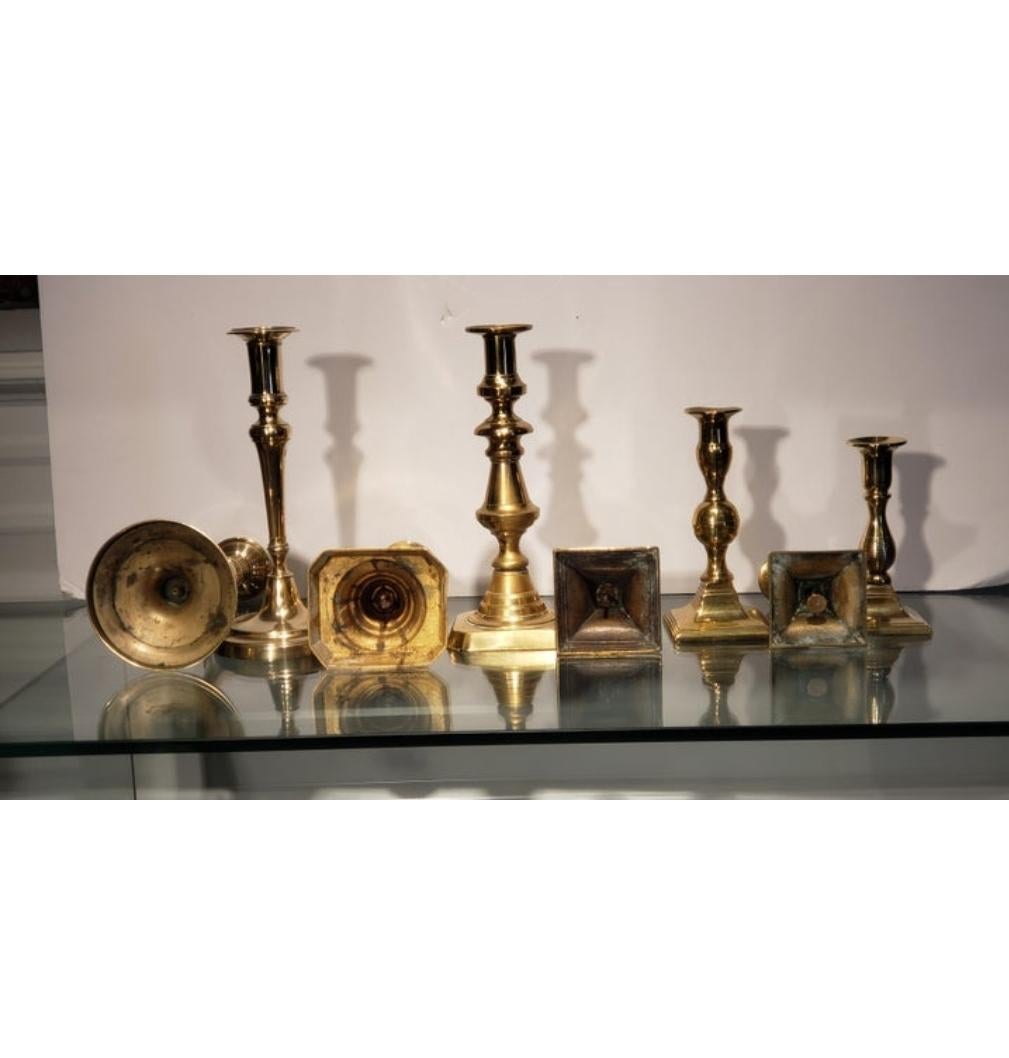 19th Century Four Pairs of 19th Georgian Brass Candlesticks For Sale