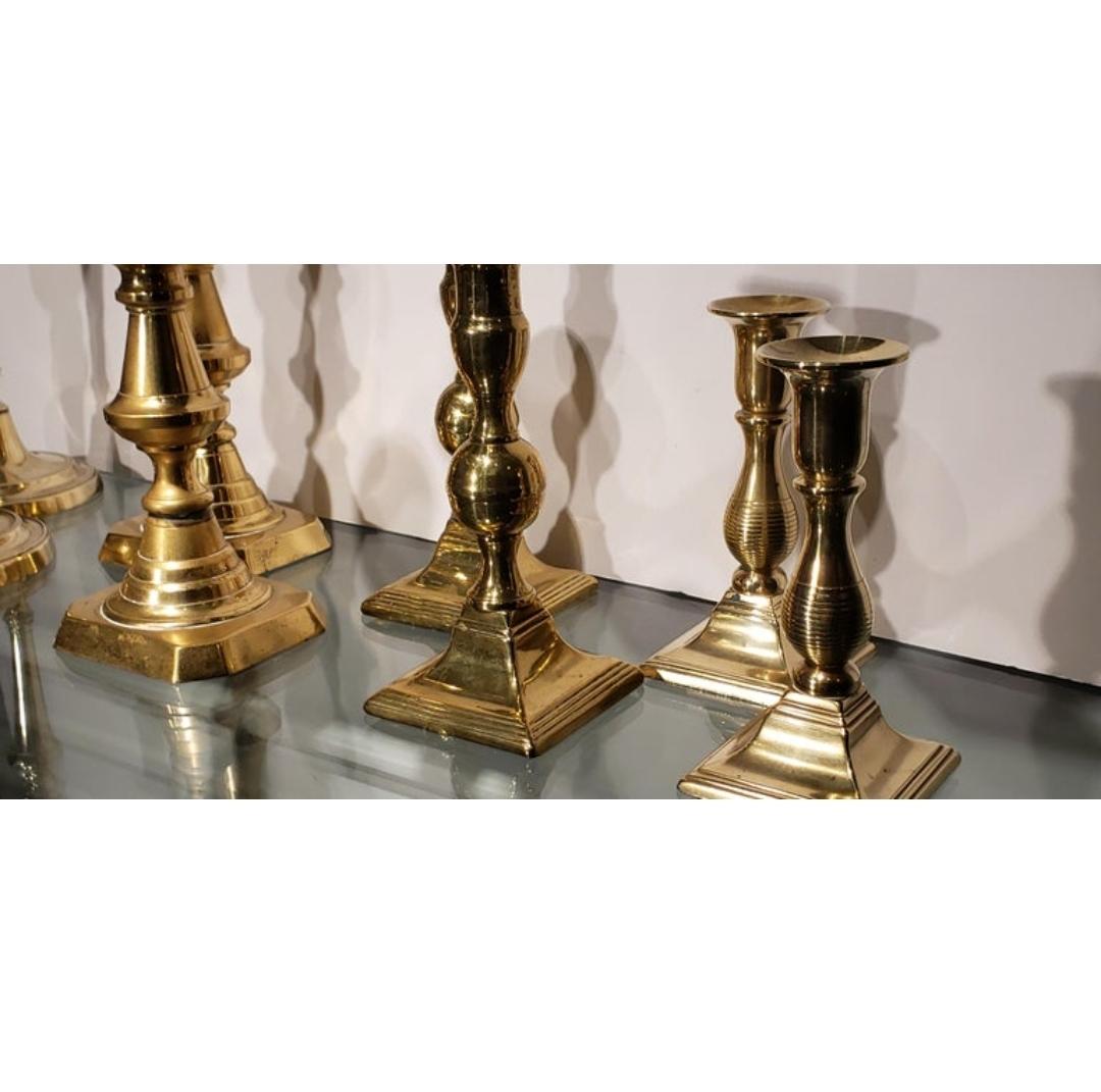 Four Pairs of 19th Georgian Brass Candlesticks For Sale 1