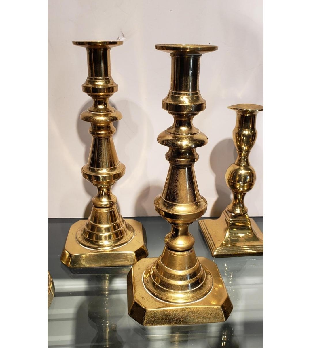 Four Pairs of 19th Georgian Brass Candlesticks For Sale 2