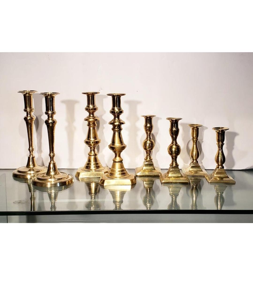 Four Pairs of 19th Georgian Brass Candlesticks For Sale 3