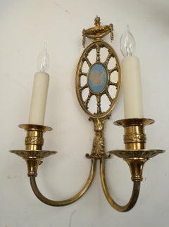 4 Pairs Adam Style Mirrored Sconces with Wedgwood Plaques Attributed to Caldwell