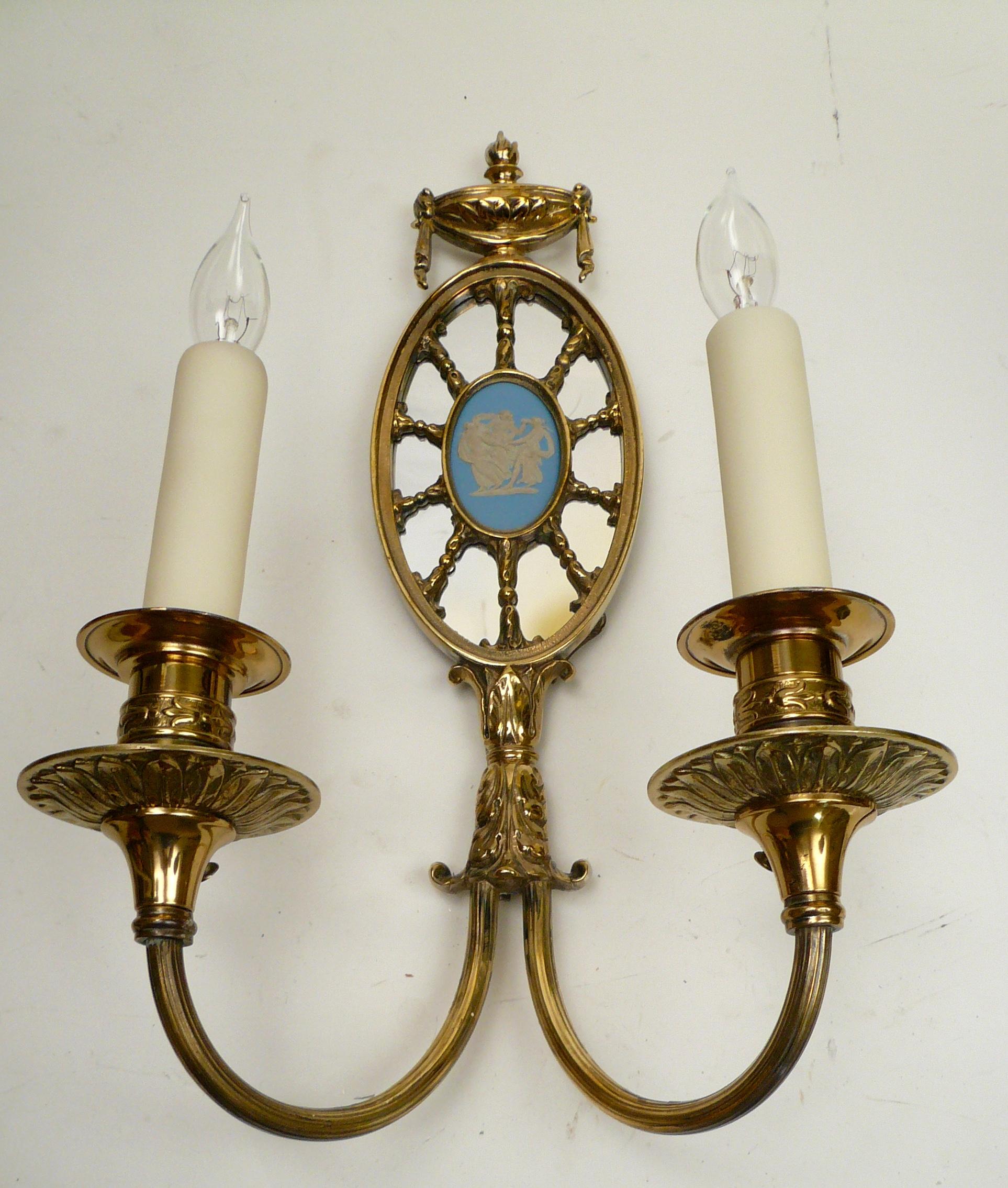 Georgian 4 Pairs Adam Style Mirrored Sconces with Wedgwood Plaques Attributed to Caldwell
