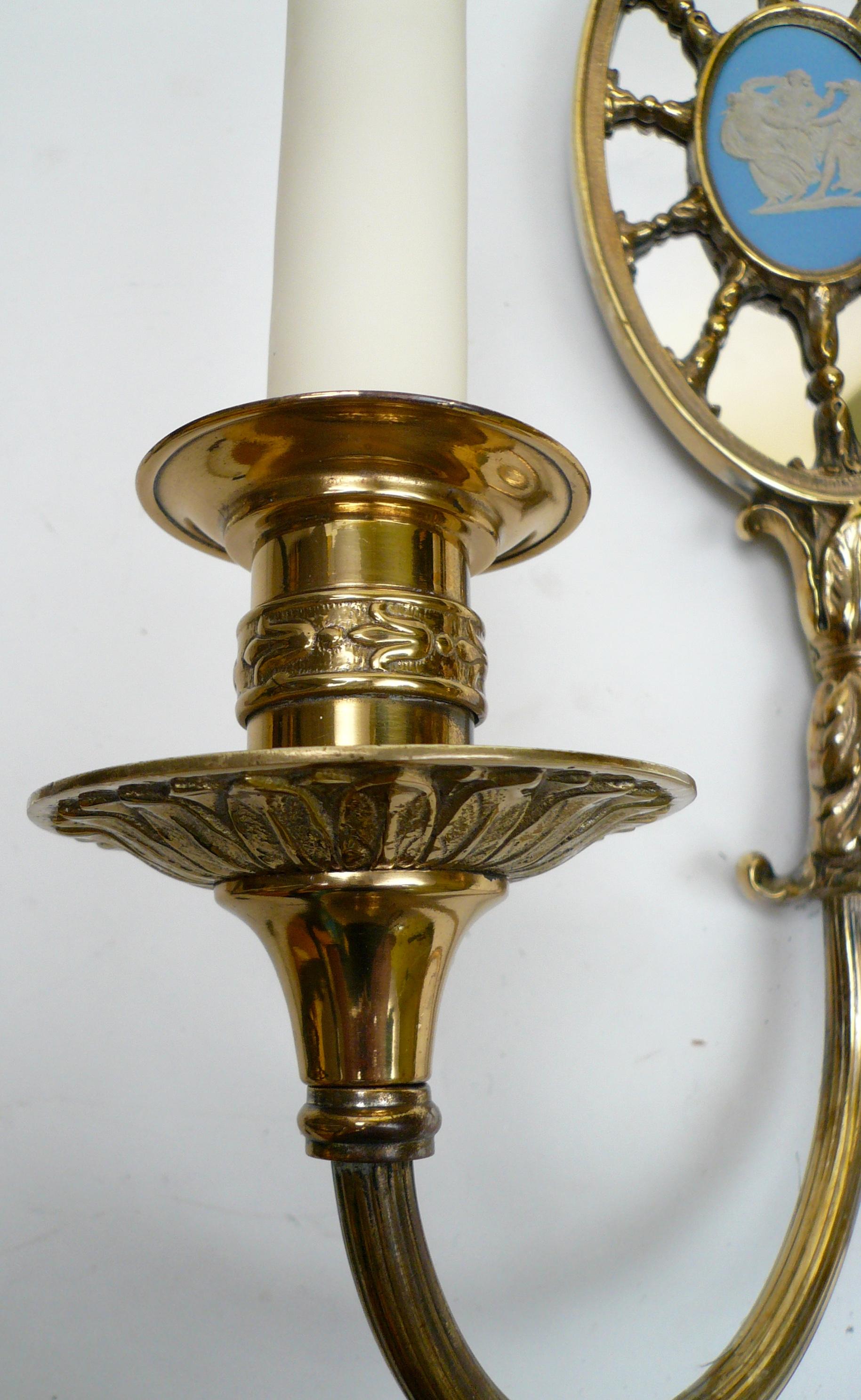 4 Pairs Adam Style Mirrored Sconces with Wedgwood Plaques Attributed to Caldwell In Good Condition In Pittsburgh, PA