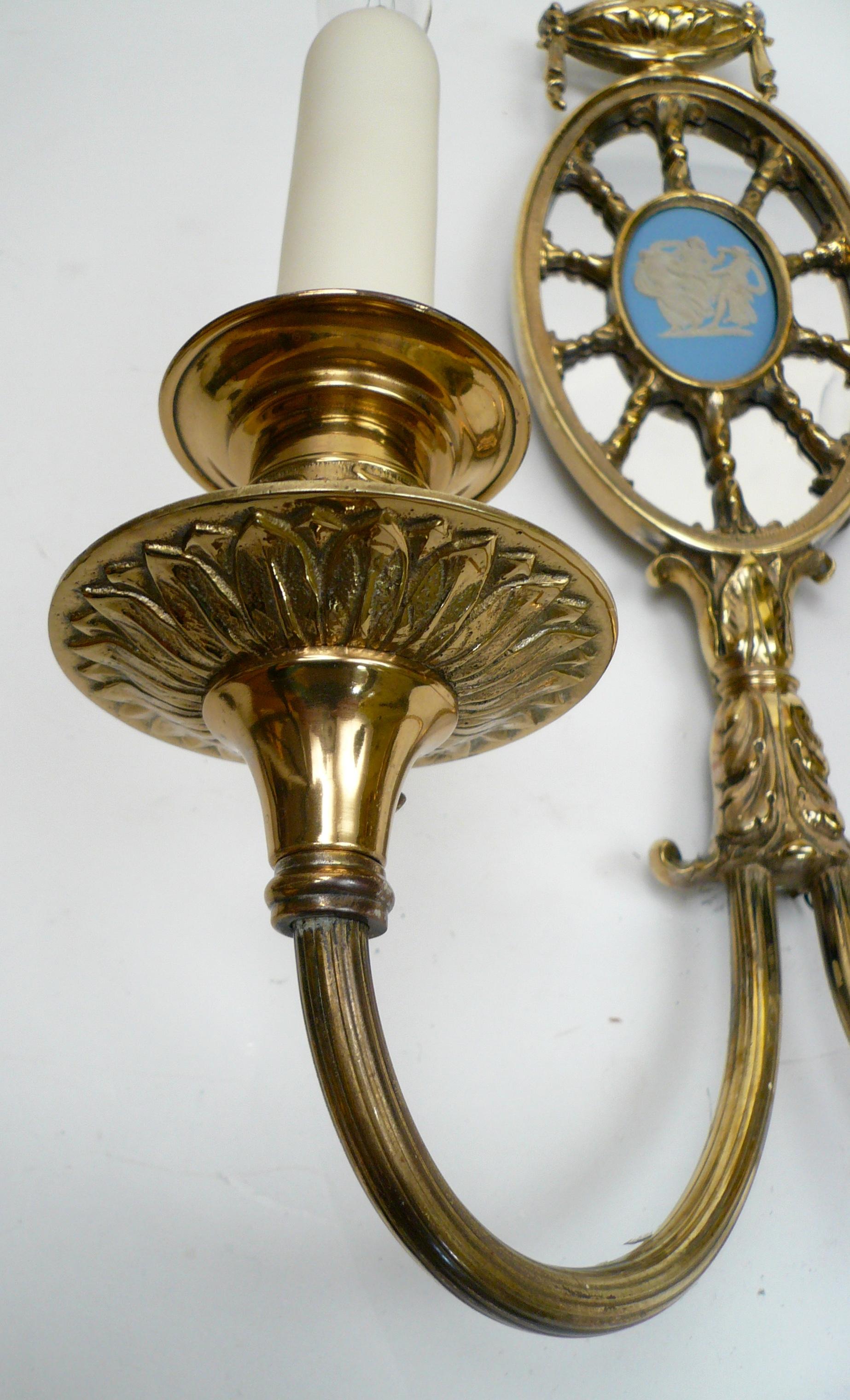 4 Pairs Adam Style Mirrored Sconces with Wedgwood Plaques Attributed to Caldwell For Sale 1