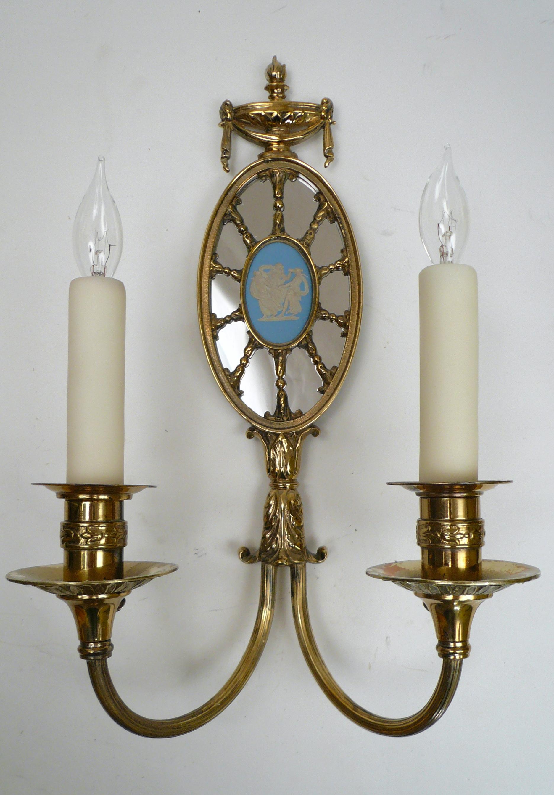 4 Pairs Adam Style Mirrored Sconces with Wedgwood Plaques Attributed to Caldwell For Sale 2