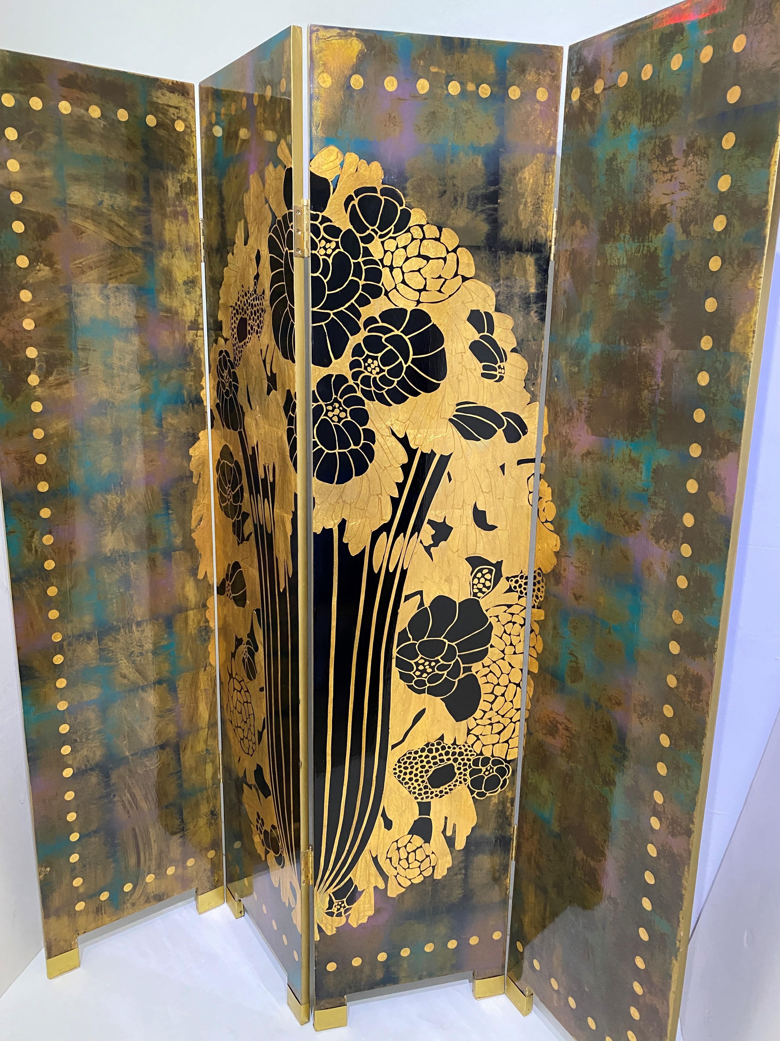 Italian Four Panel Art Deco Style Screen Inspired by Ruhlmann
