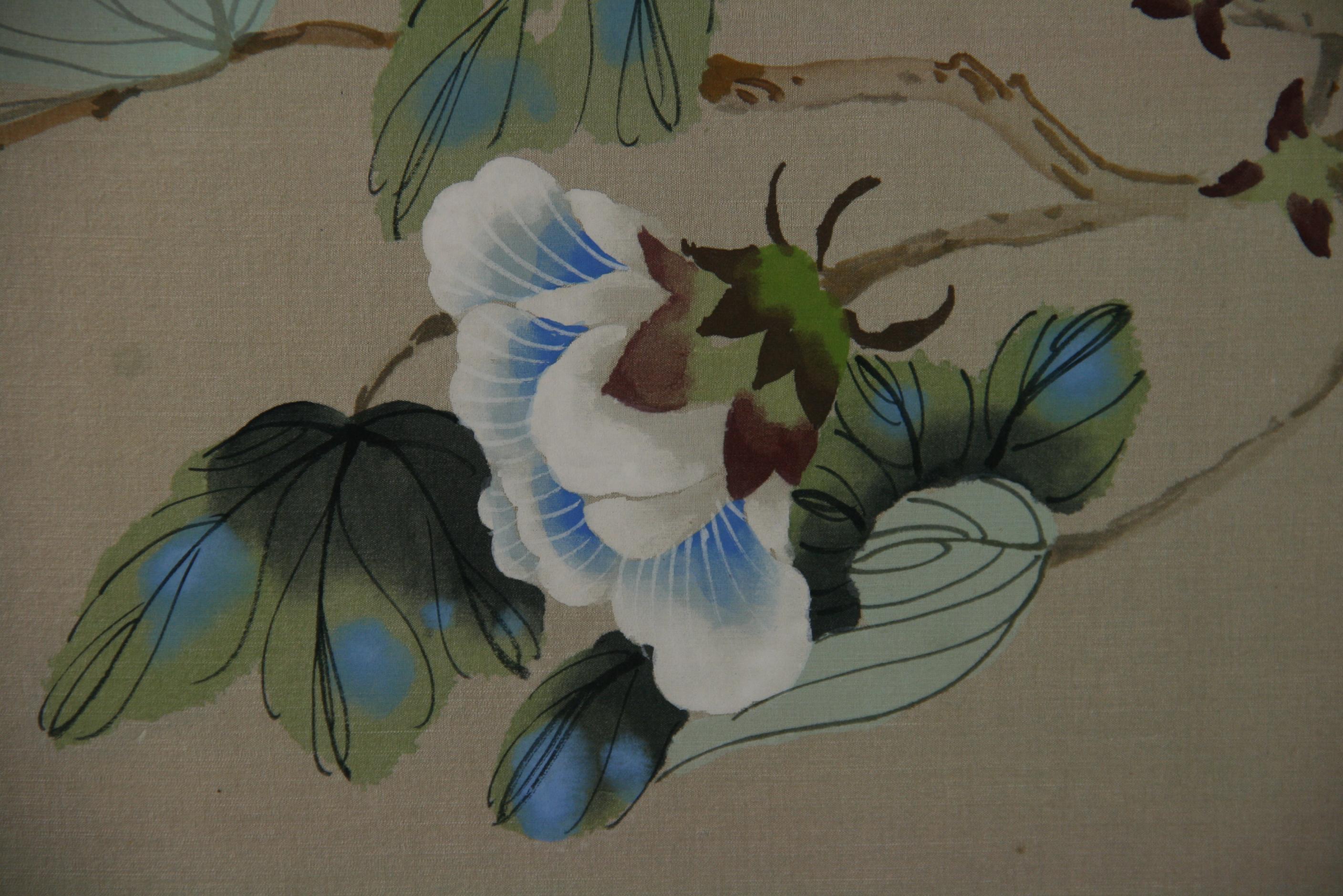 Four Panel Japanese  Screen Birds and Flowers 2