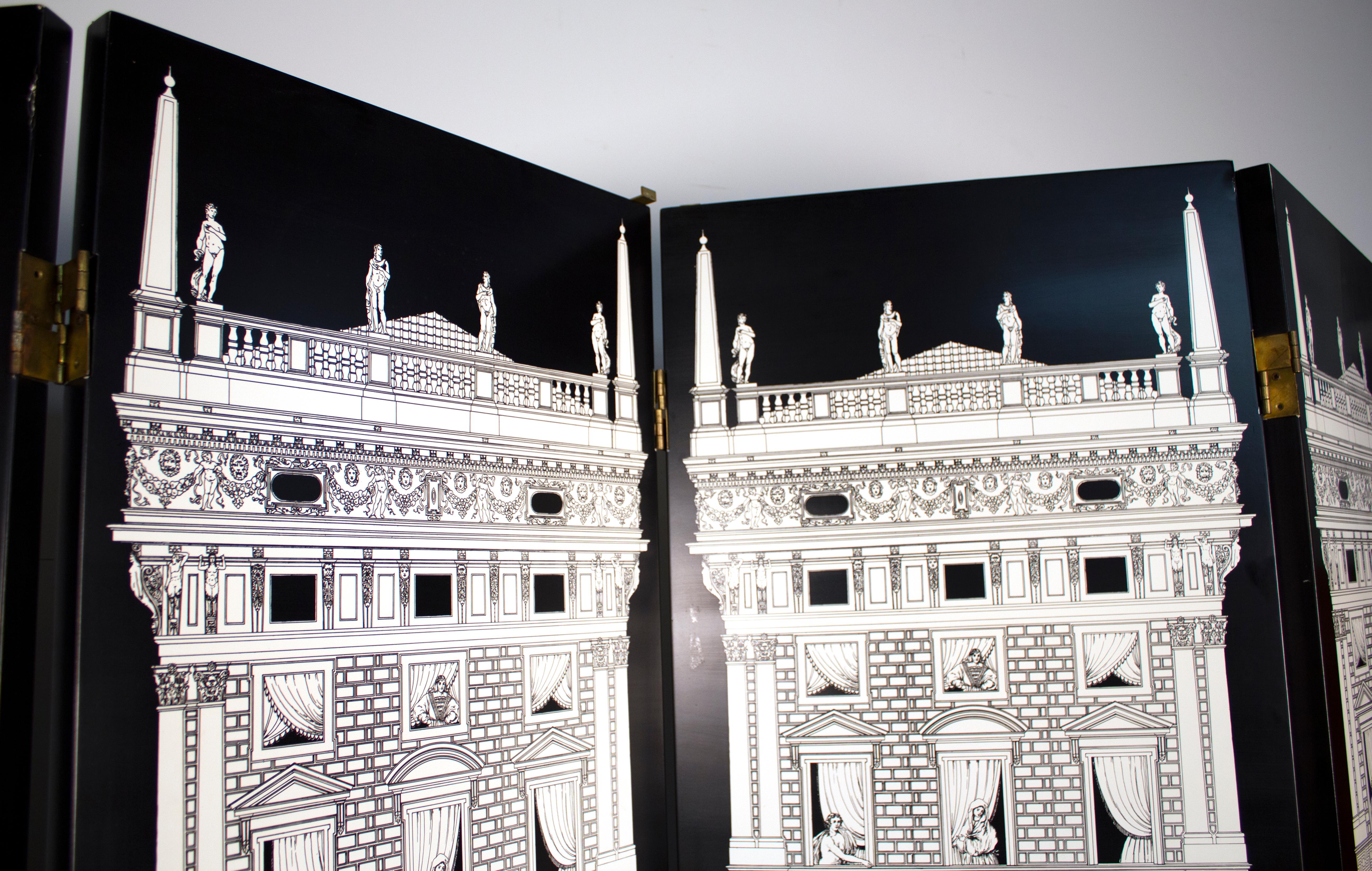 Piero Fornasetti architectural folding screen purchased through Neiman Marcus.