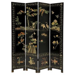 Antique Four Panel Chinese Coromandel Folding Lacquered Screen