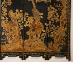 Four Panel Chinese Lacquered Screen Depicting a Phoenix