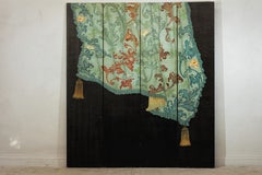 Four-Panel Chinese Screen with Hand-Painted Drapery and Tassel Motif