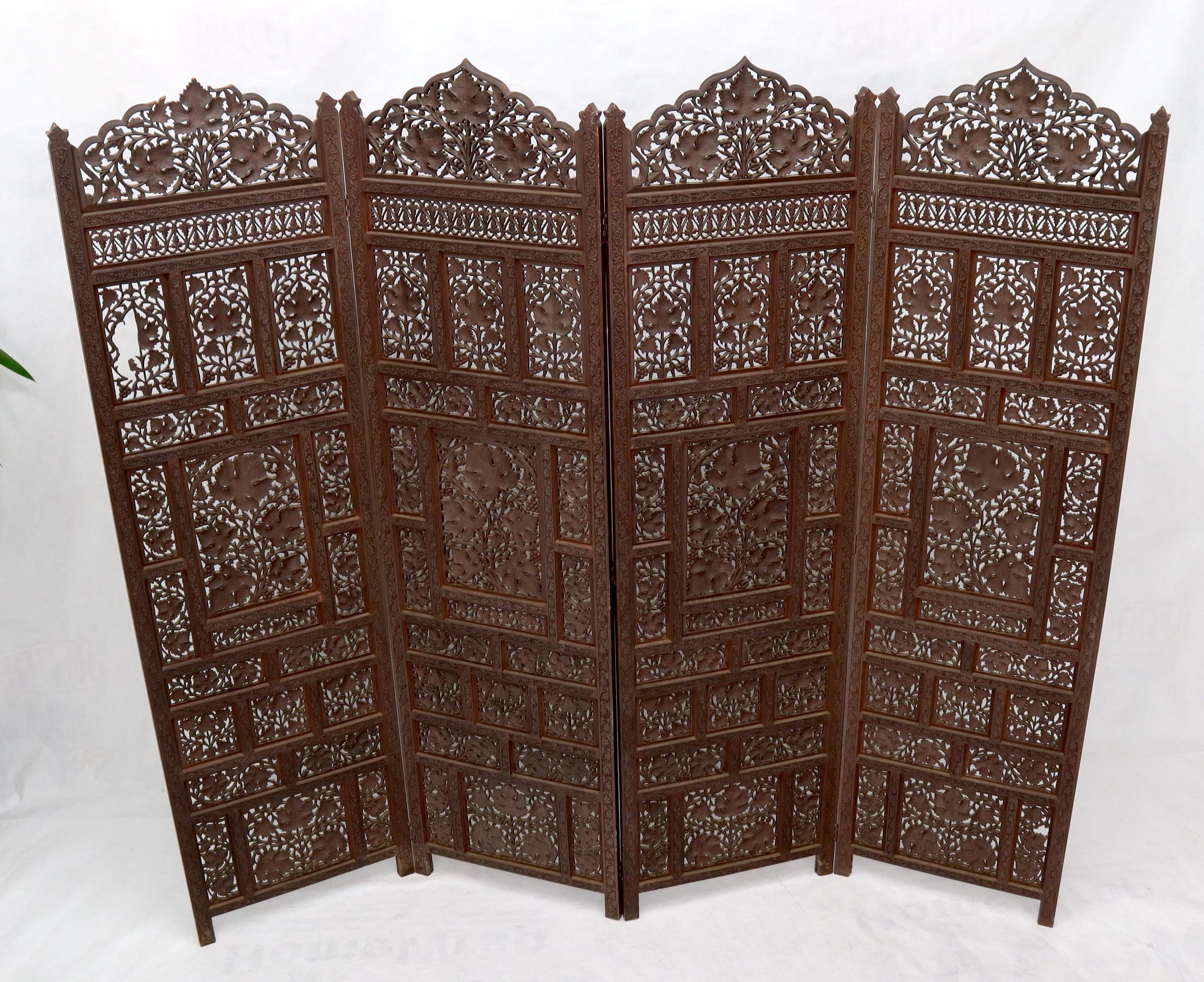 Very nicely and finely intricate carved teak 4-panel screen room divider.